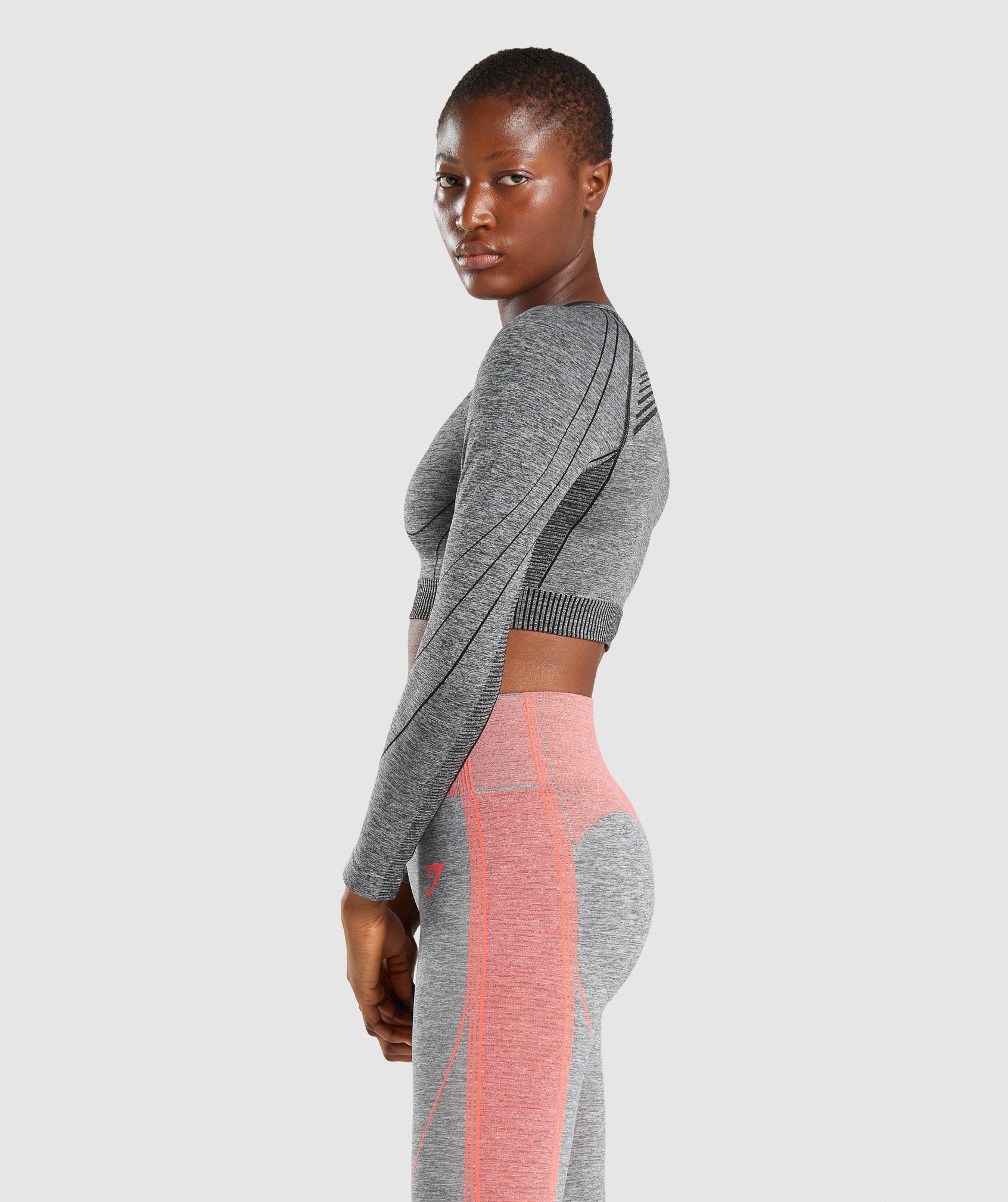 Gymshark Hyper Amplify Long Sleeve Crop Top - Black Marl/Black