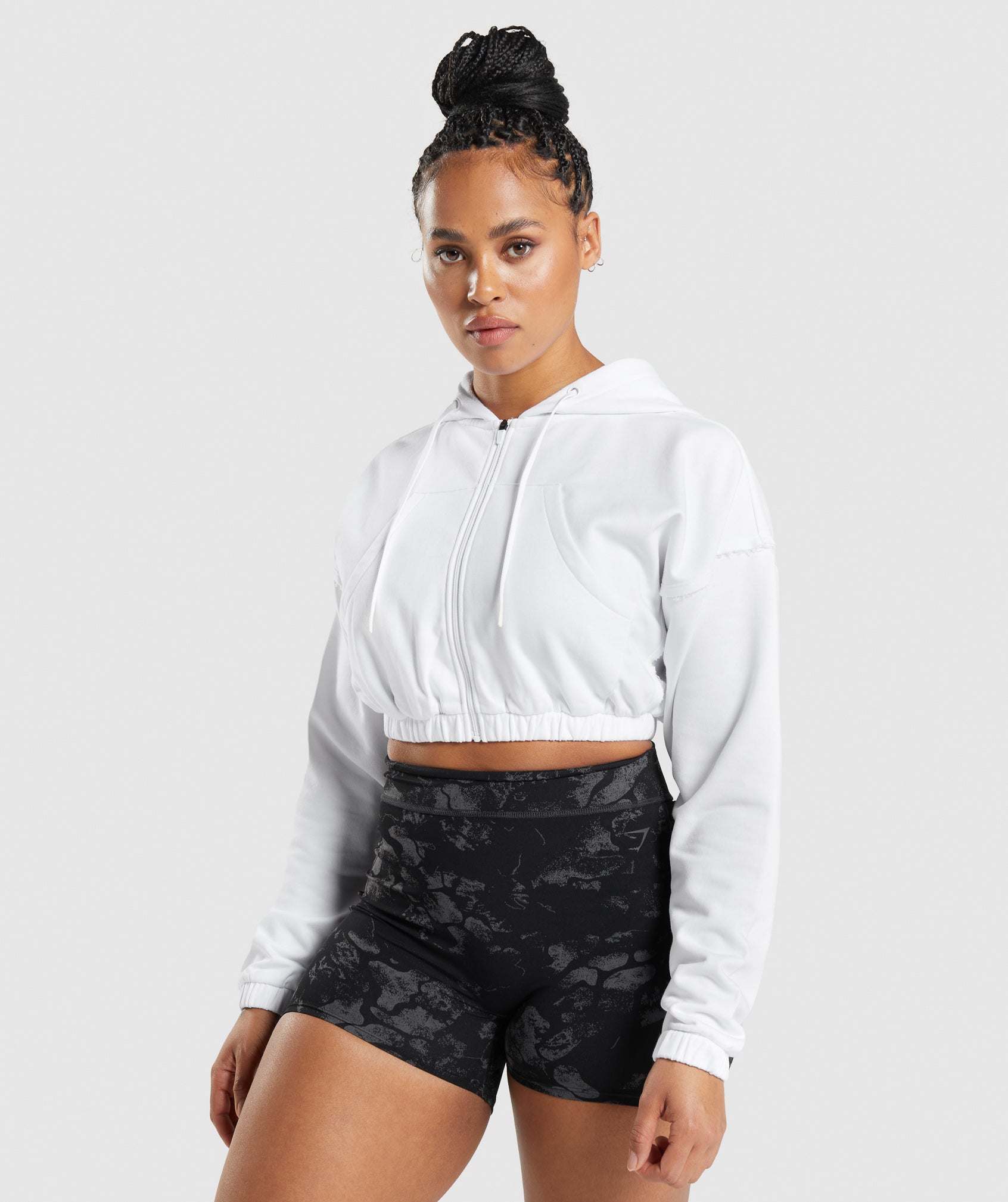 white cropped zip up sweatshirt