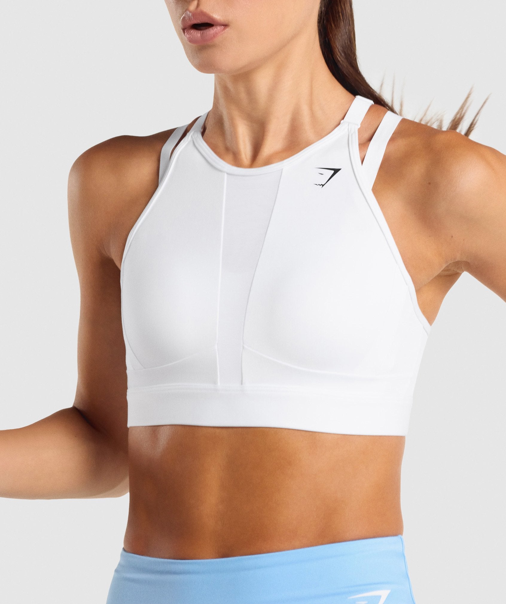 Mesh Neckline Sports Bra in White - view 6