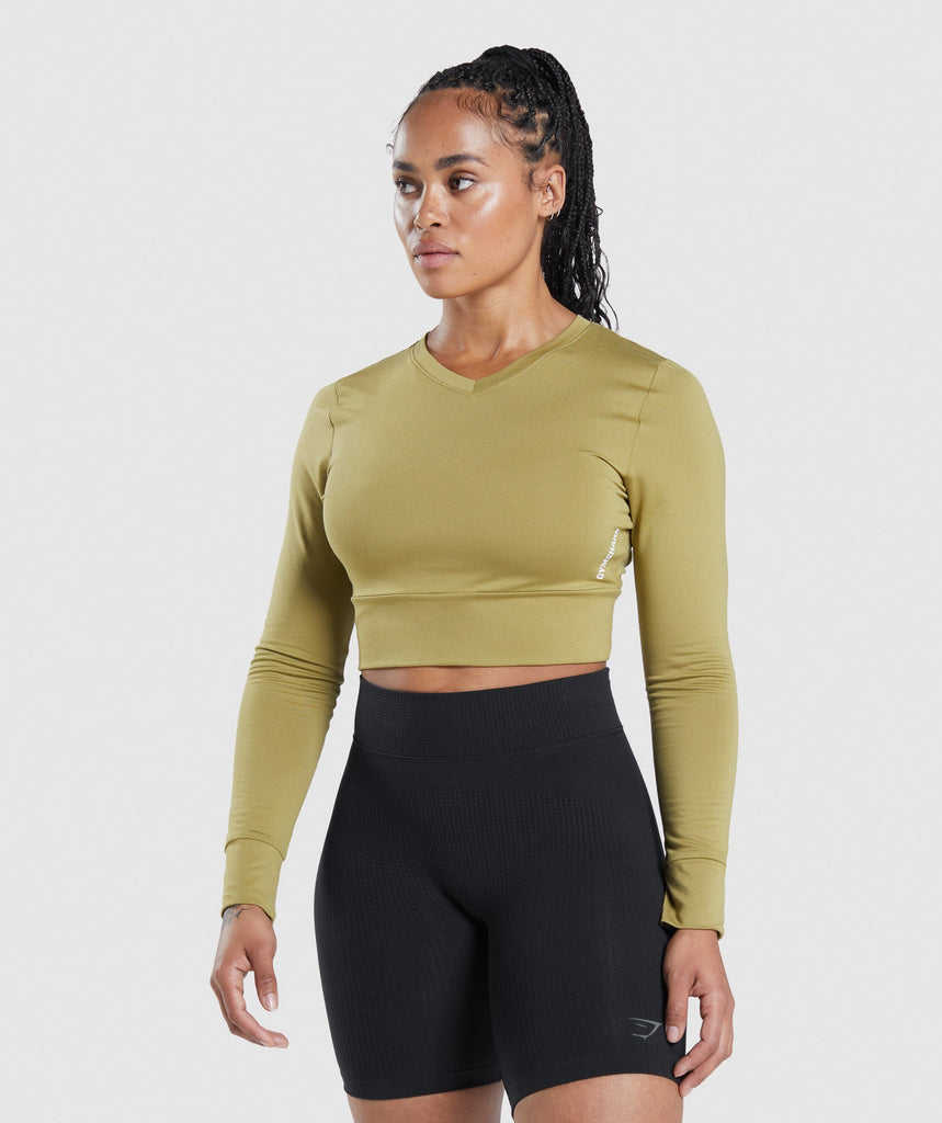 Gymshark Pause Open Back Long Sleeve Crop Top - Griffin Green | Gymshark