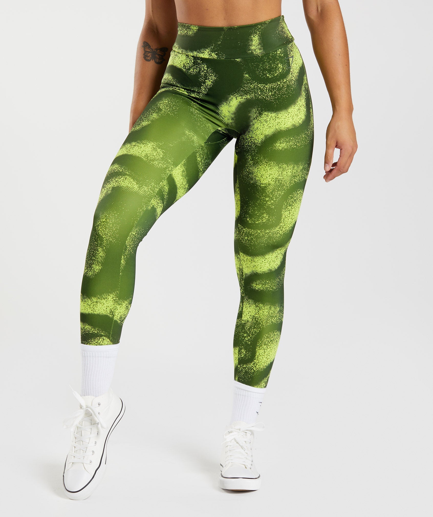 GS Power Regular Leggings in Moss Olive Print