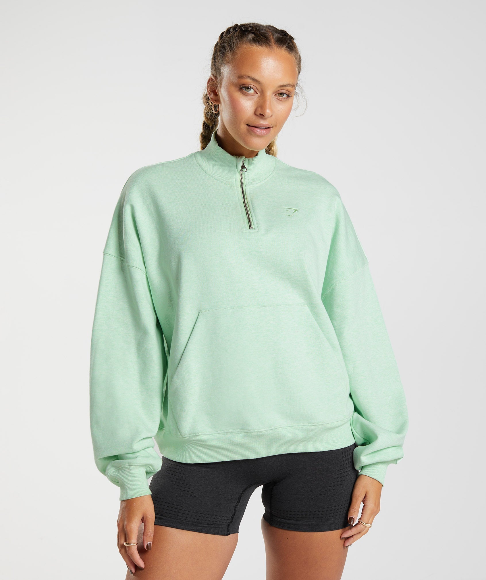 Rest Day Sweats 1/2 Zip Pullover in Refreshing Green Marl - view 2