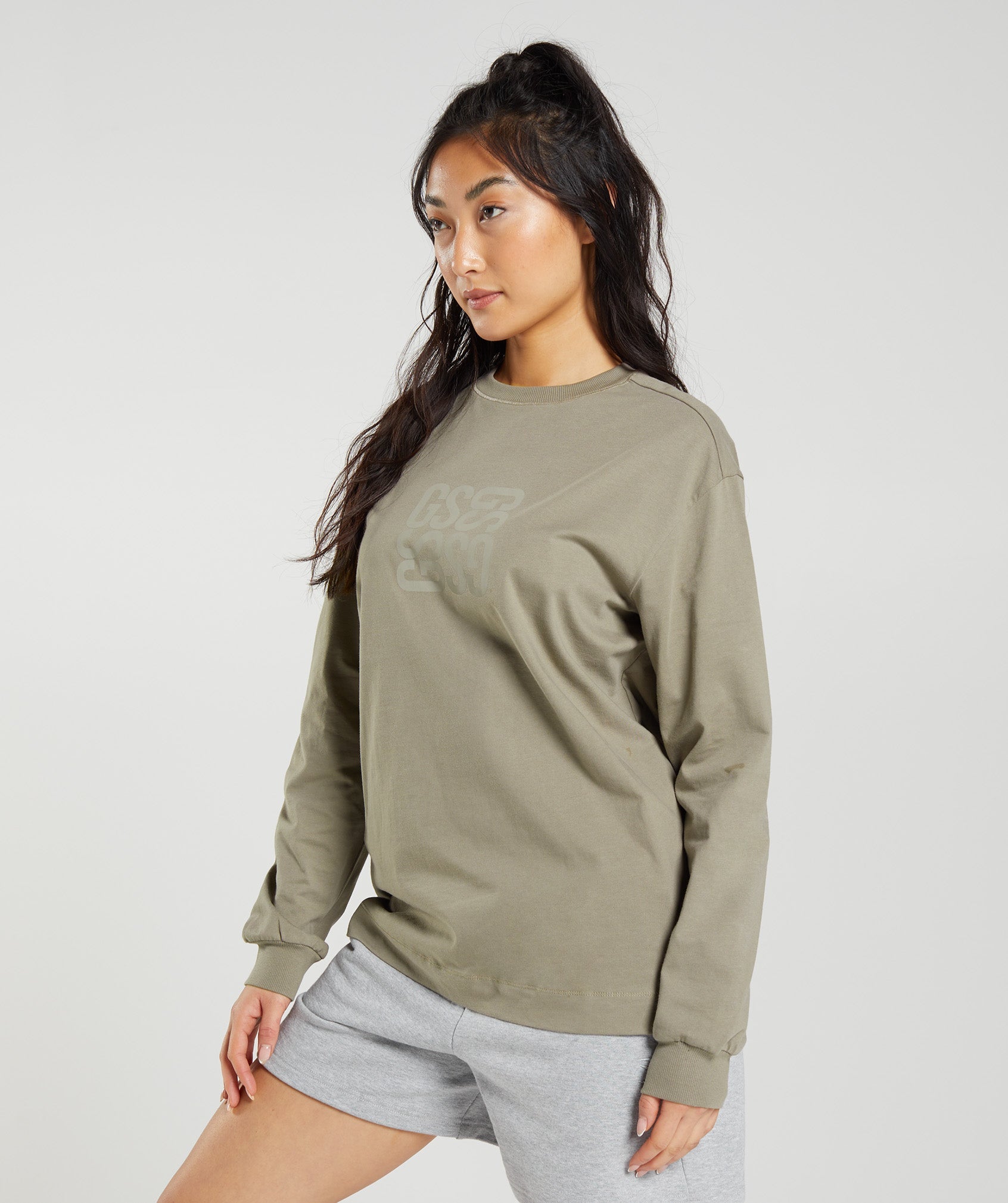 Cotton Oversized Long Sleeve Top in Earthy Brown - view 3
