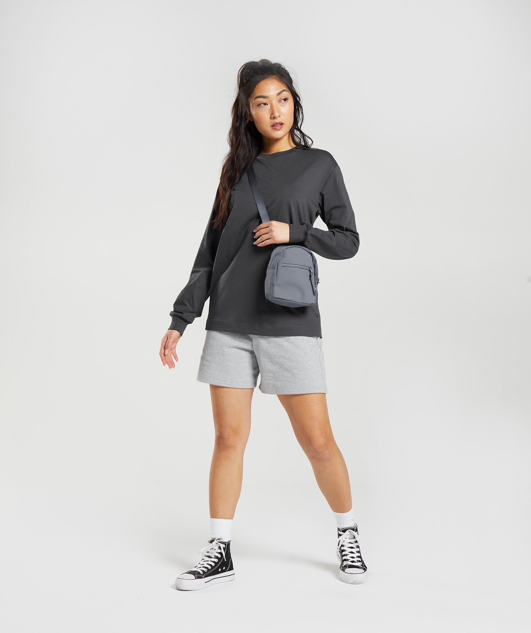 Cotton Oversized Long Sleeve Top in Onyx Grey - view 4