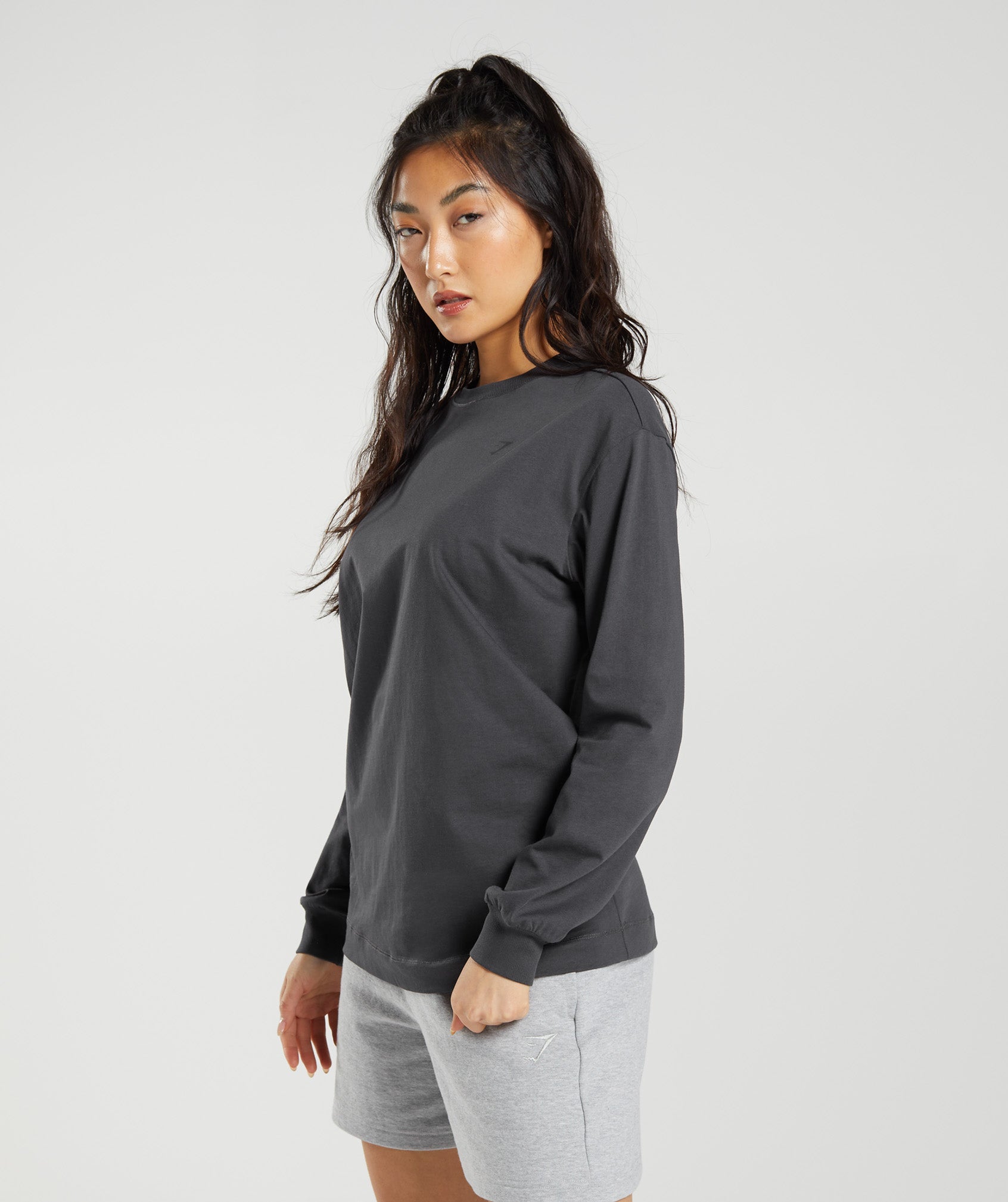 Cotton Oversized Long Sleeve Top in Onyx Grey - view 3
