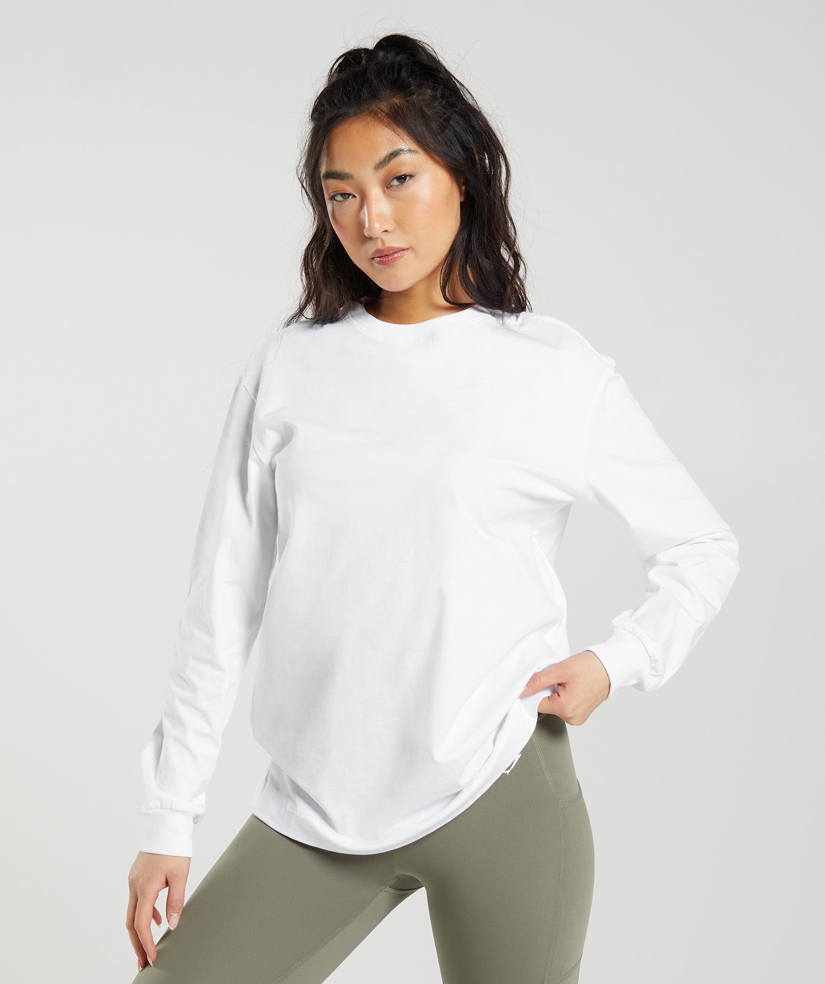 Cotton Oversized Long Sleeve Top in White