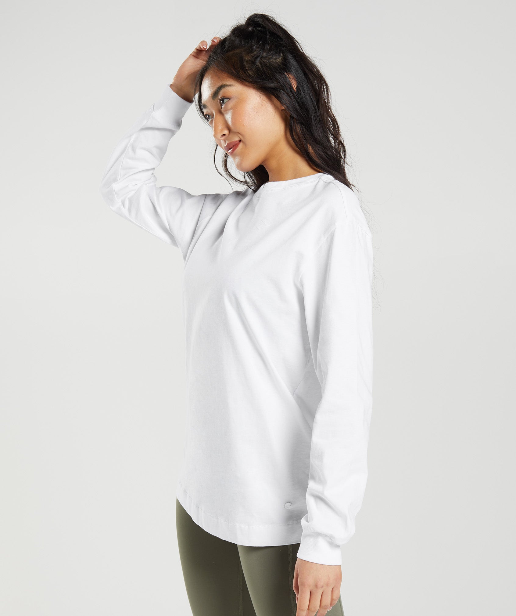 Cotton Oversized Long Sleeve Top in White - view 3