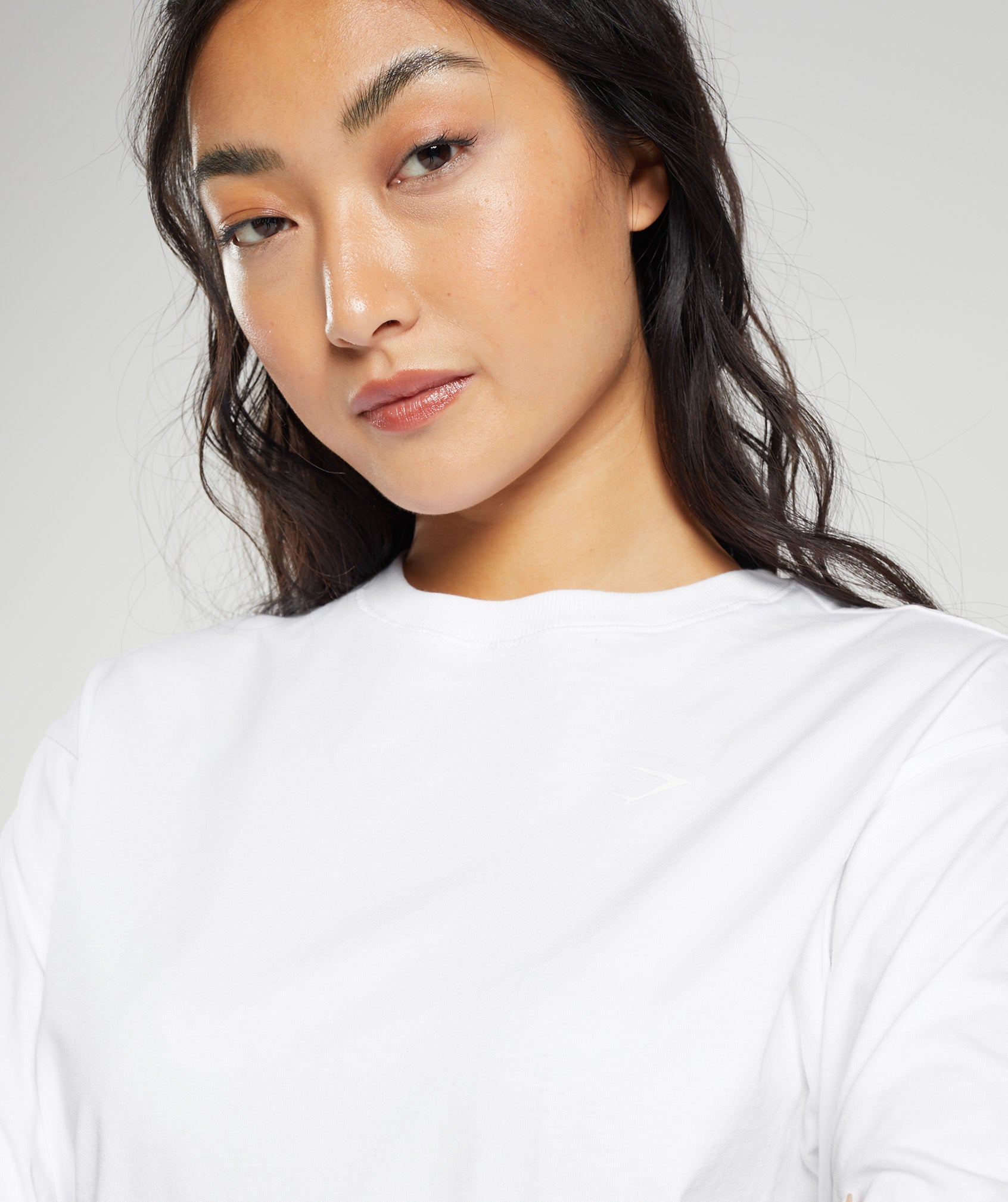 Cotton Oversized Long Sleeve Top in White - view 5