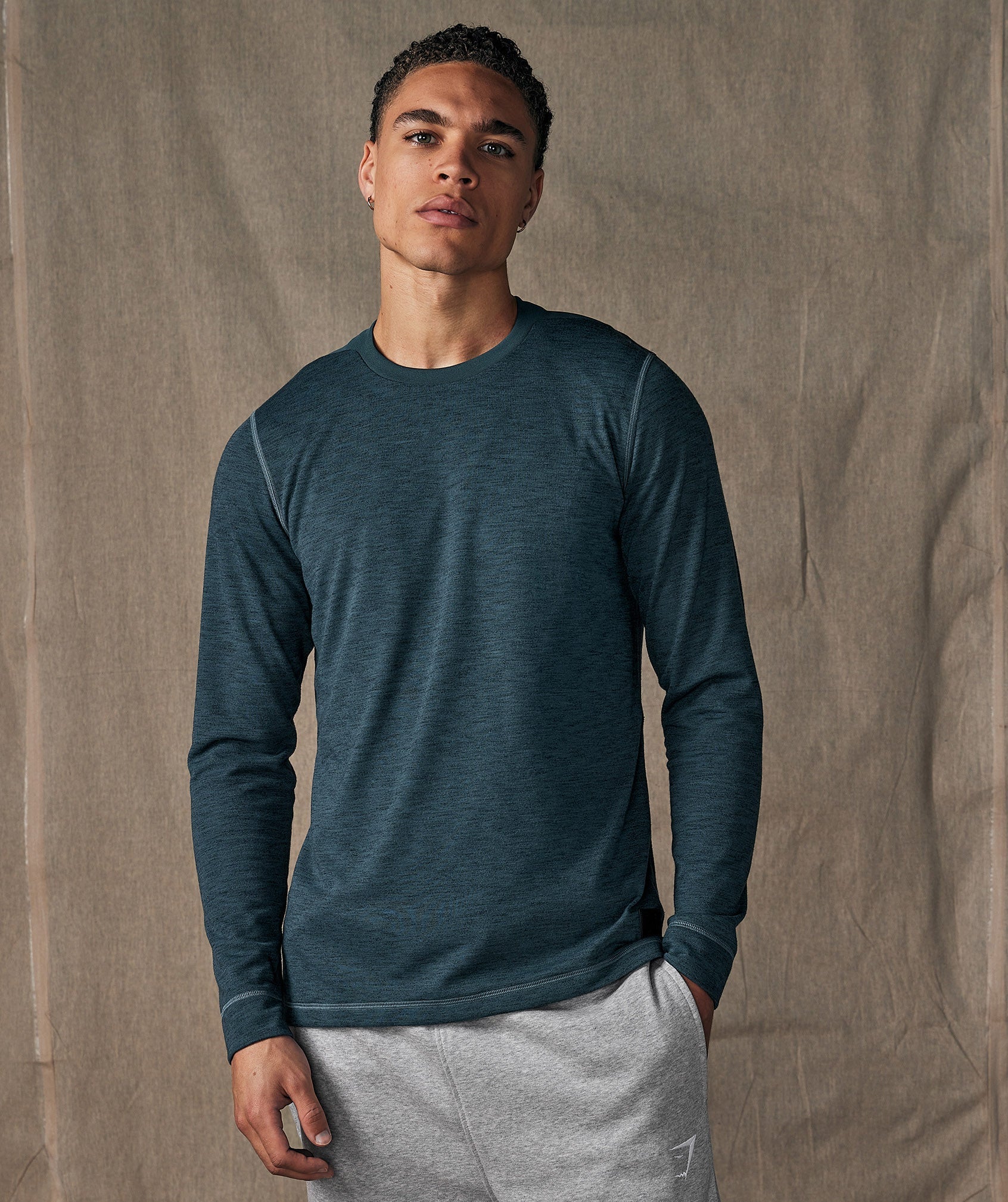 Retake Long Sleeve T-Shirt in Tuscan Teal/Onyx Grey Marl - view 1