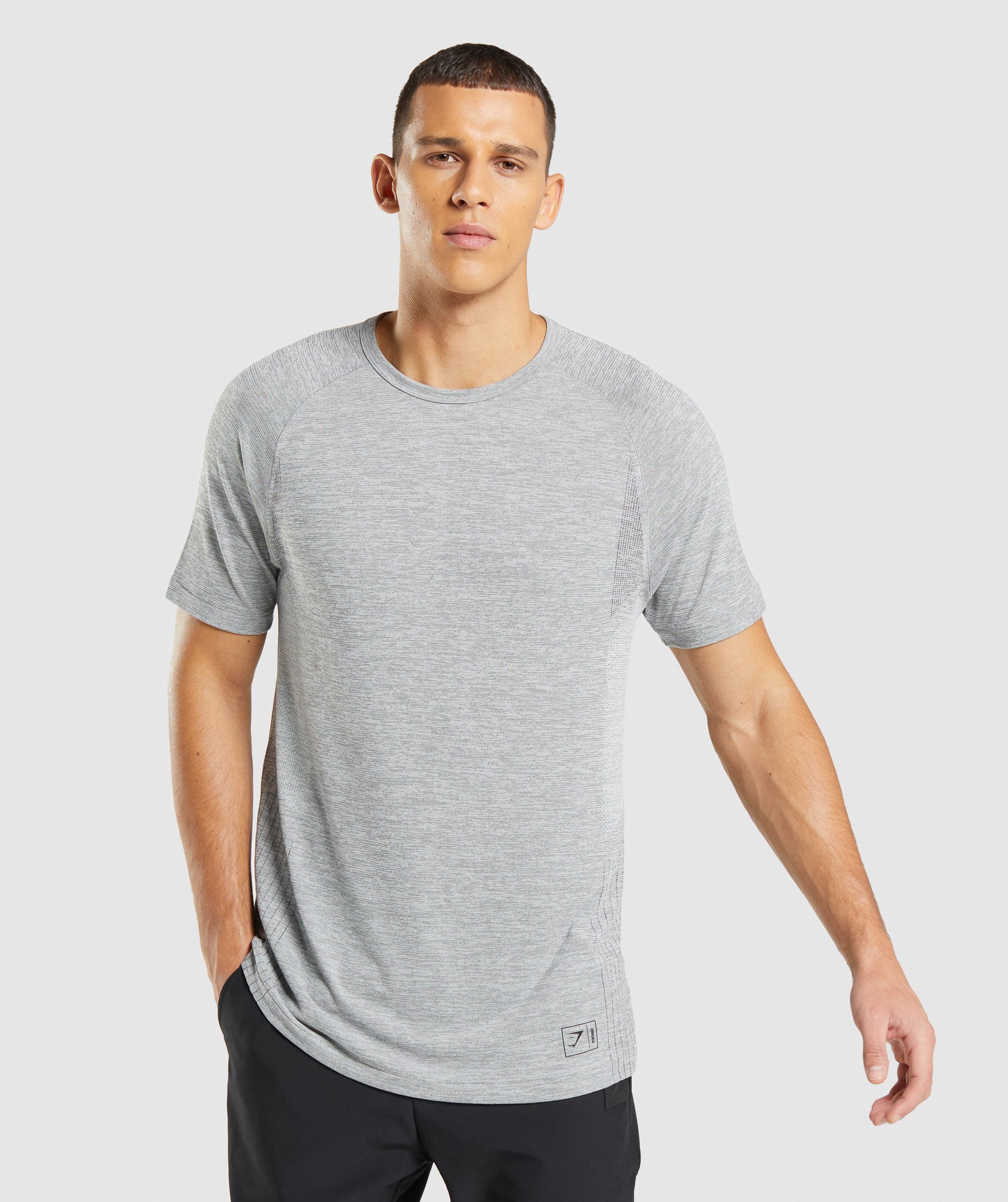 Retake Seamless T-Shirt in Light Grey/Black Marl