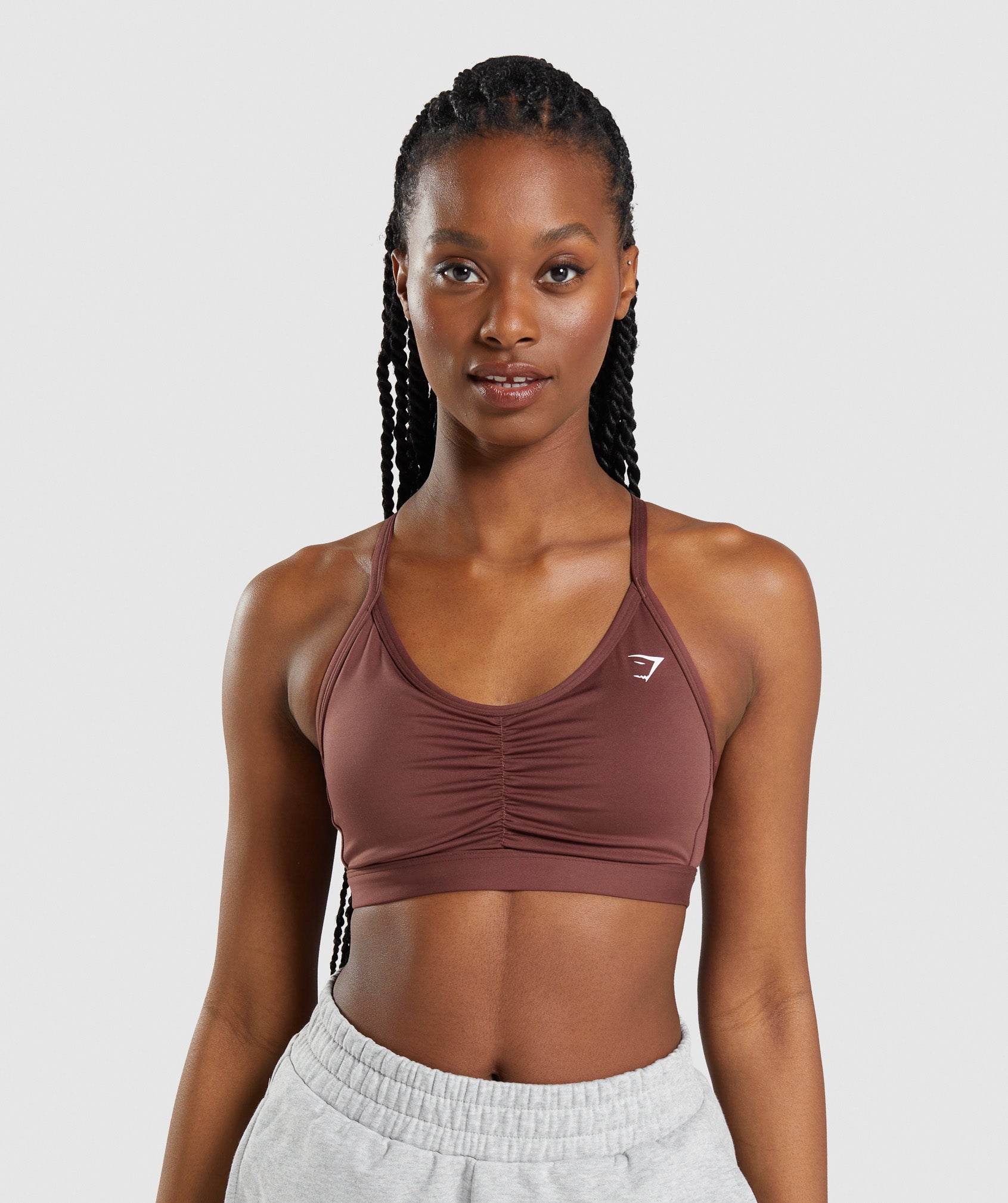 Zip Front Ruched Detail Sports Bra