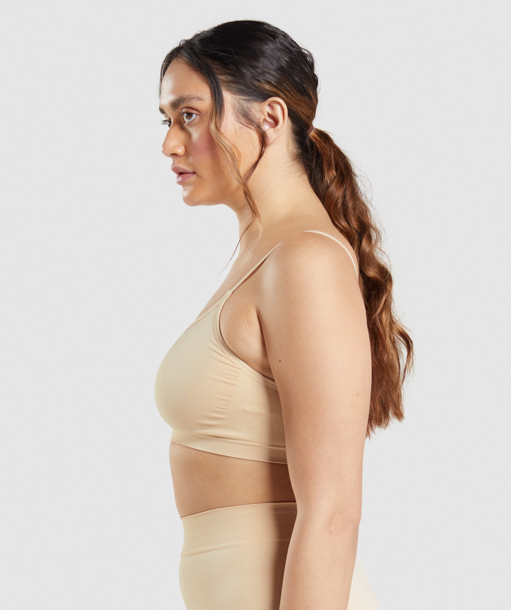 Seamless Scoop Neck Bralette in Fawn Light Brown - view 3