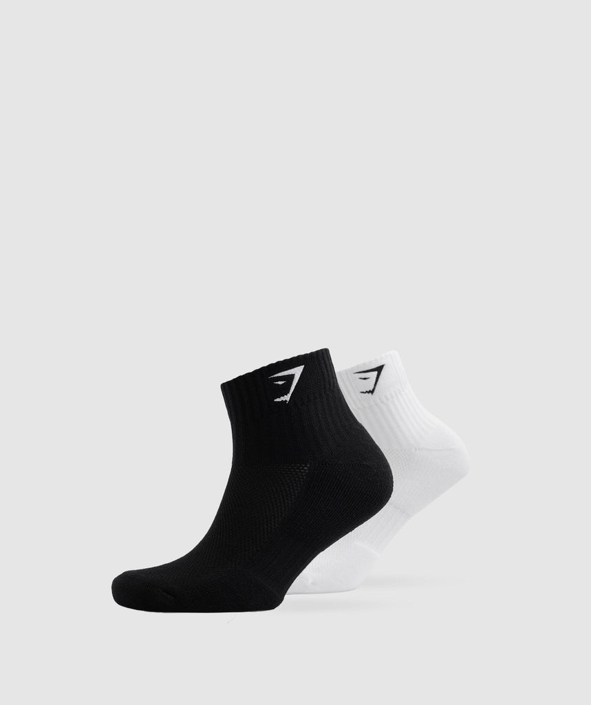 Gymshark Sharkhead Embroidered Quarter Socks 2pk - White/Black | Gymshark