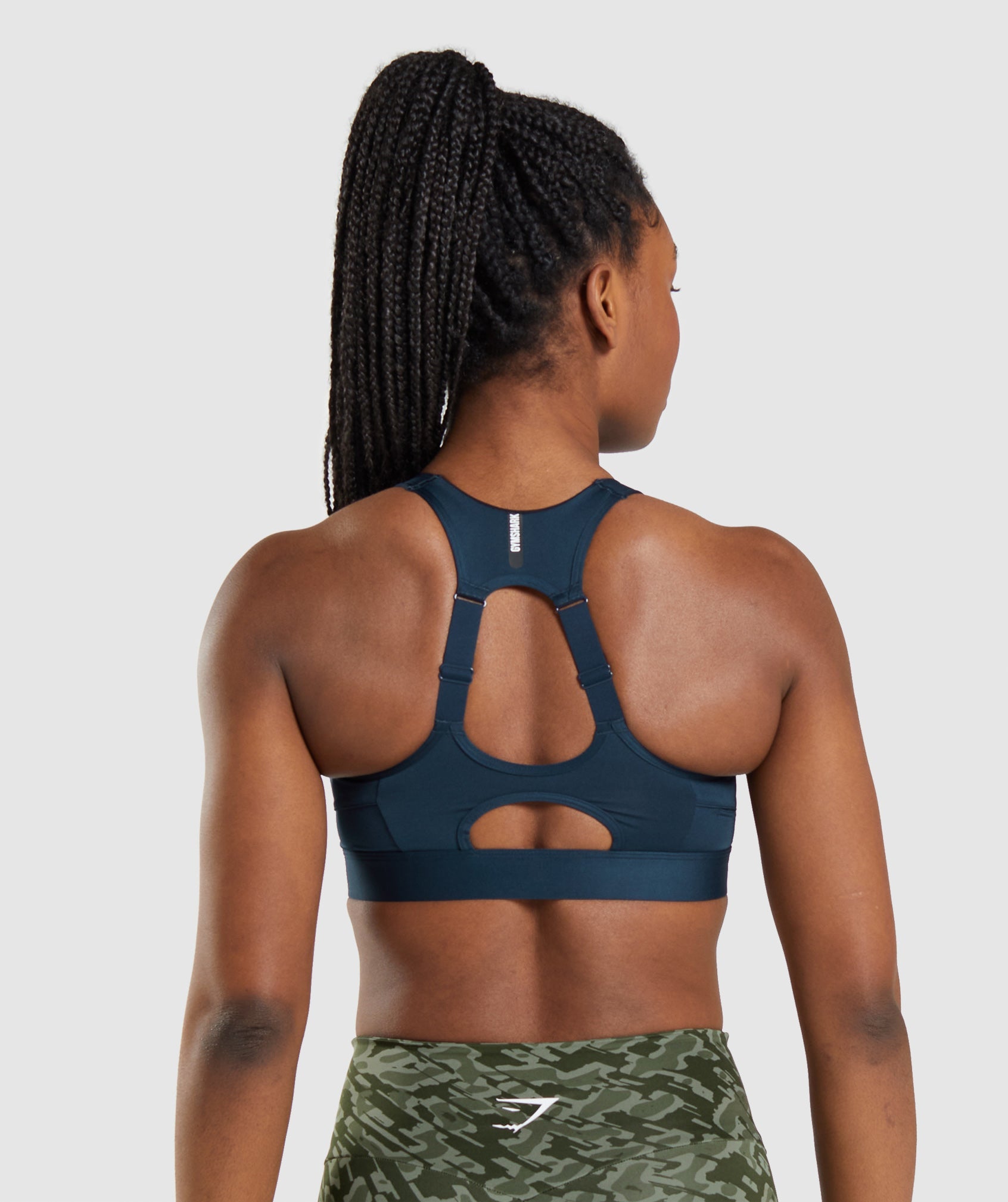 Gymshark Legacy Graphic Medium Support Sports Bra, Navy / Sky Blue, Medium