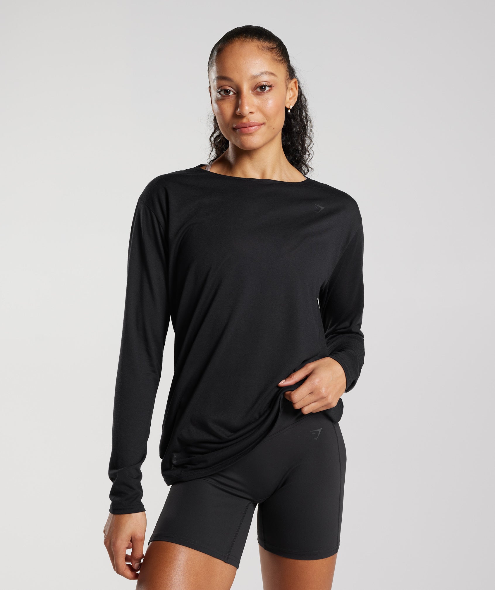 Super Soft Cut-Out Long Sleeve Top in Black - view 1