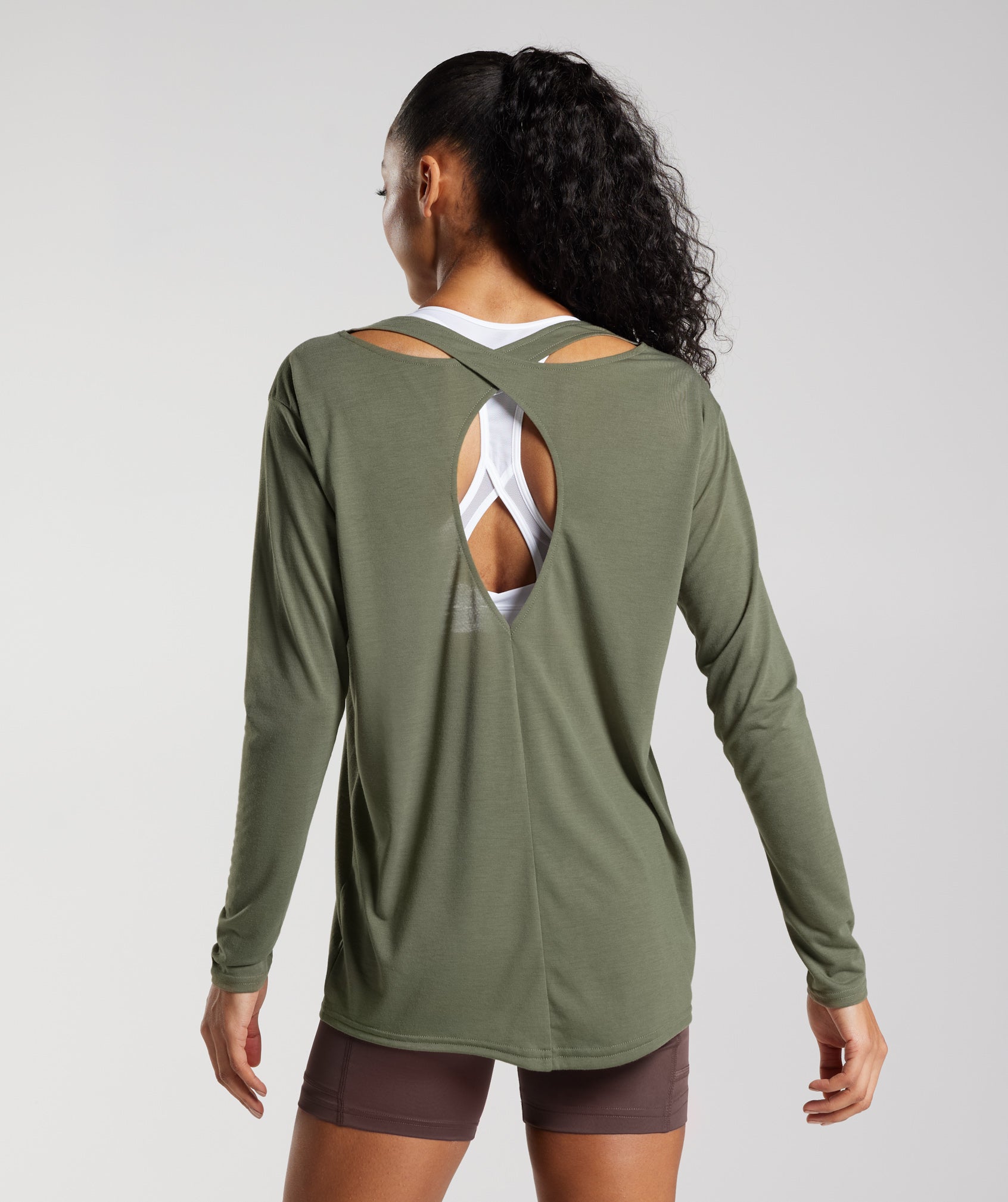 Open Back Long Sleeve Shirt, Cut Out Long Sleeve Shirt