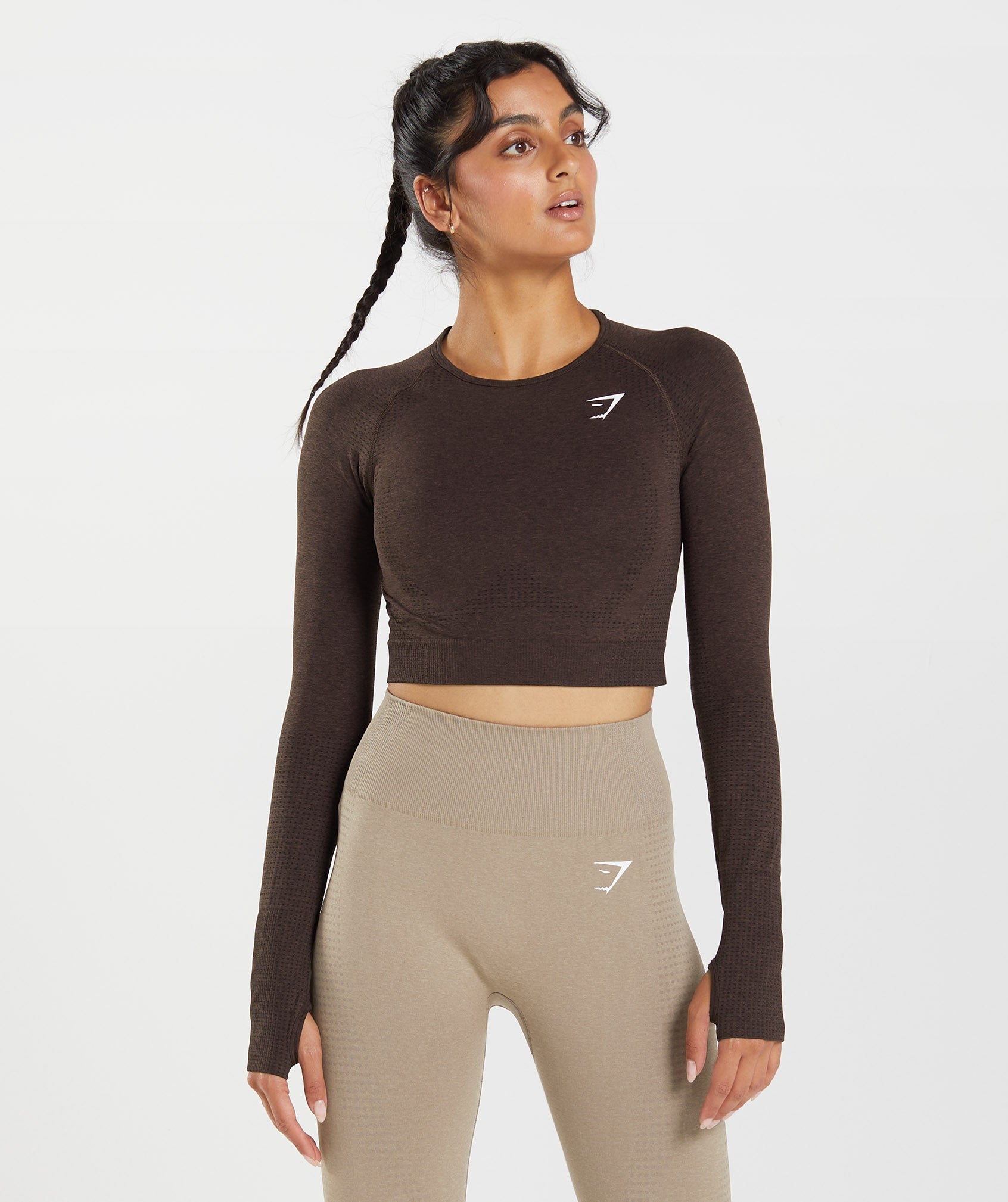 Vital Seamless 2.0 Crop Top in Cherry Brown Marl - view 3