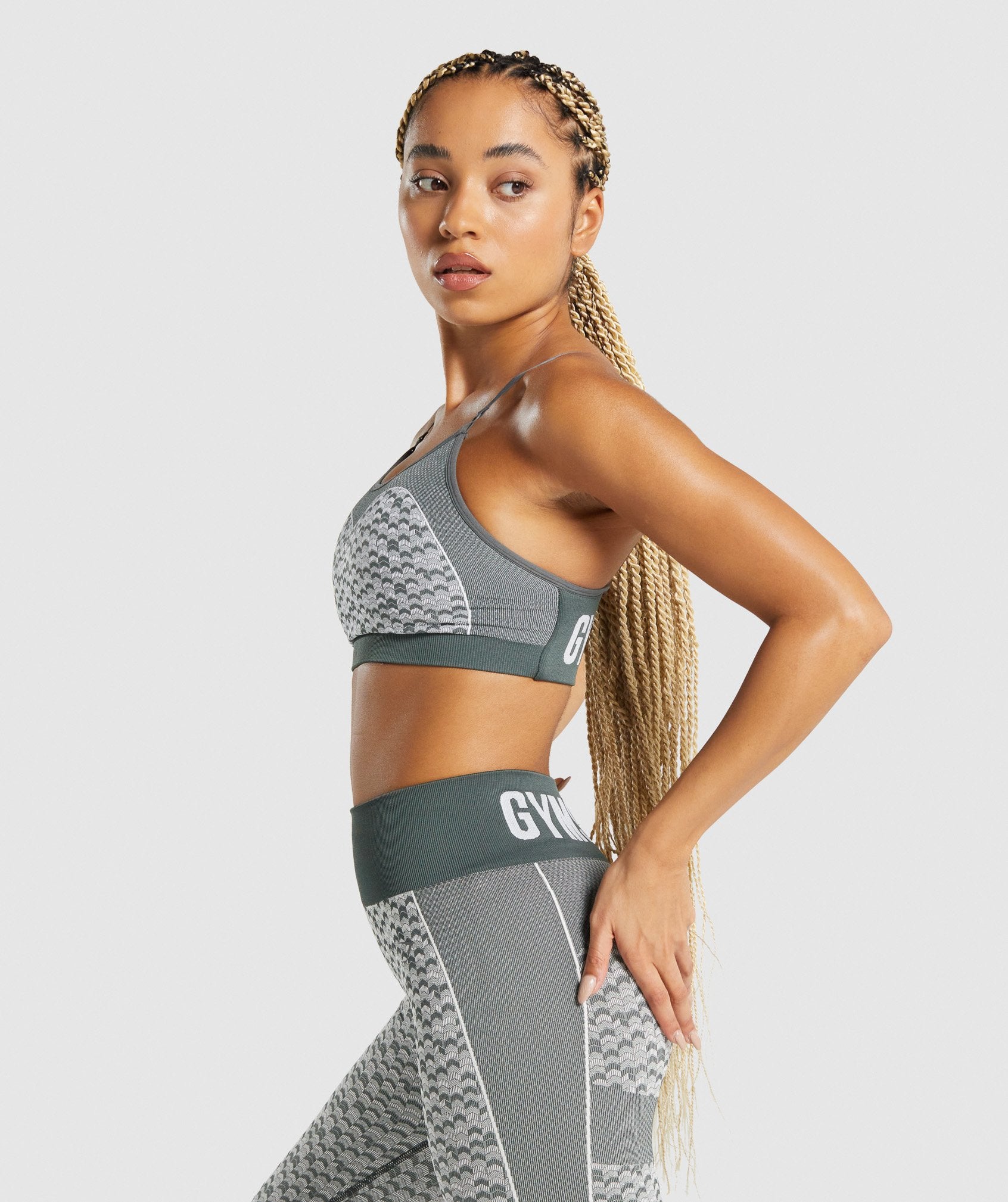 Gymshark WTFlex Seamless Strappy Sports Bra - Chevron, Blue