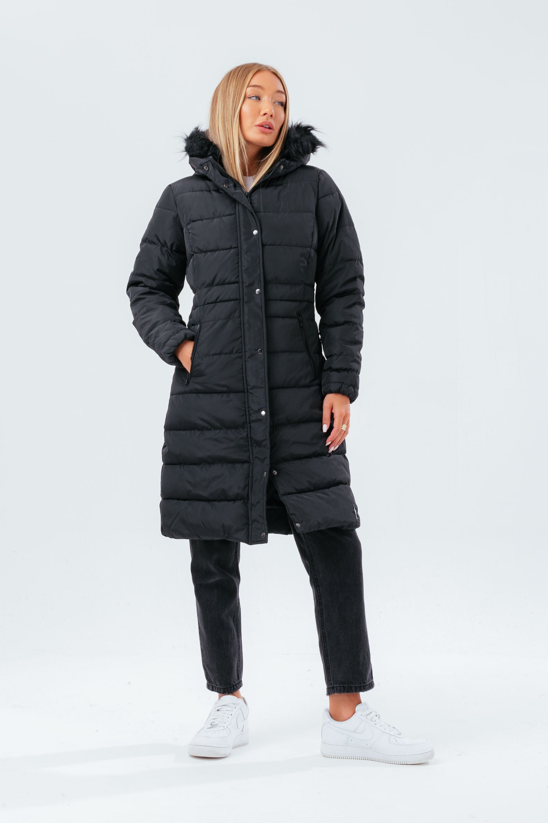 hype womens black padded longline jacket