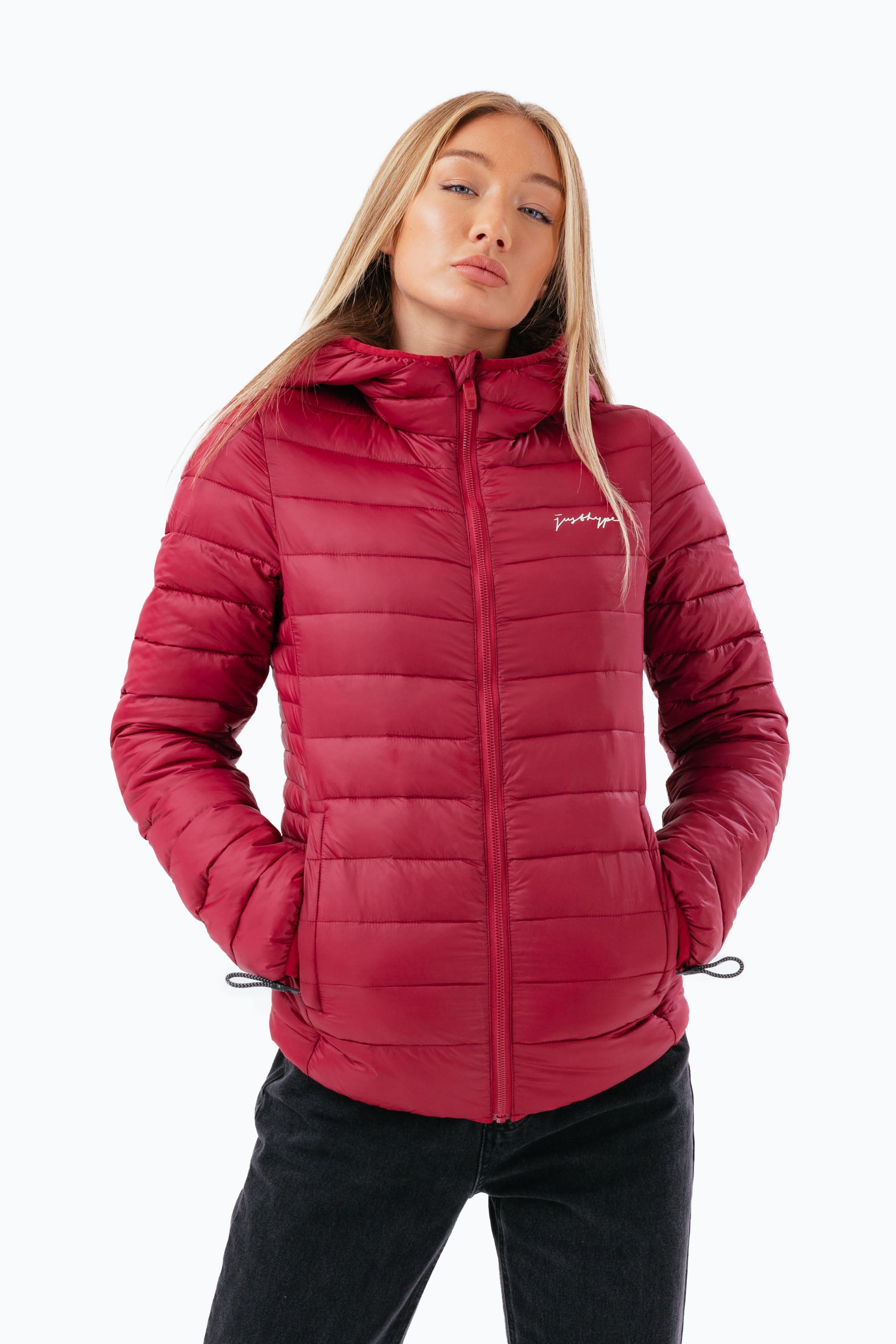 hype burgundy women’s lightweight puffer jacket