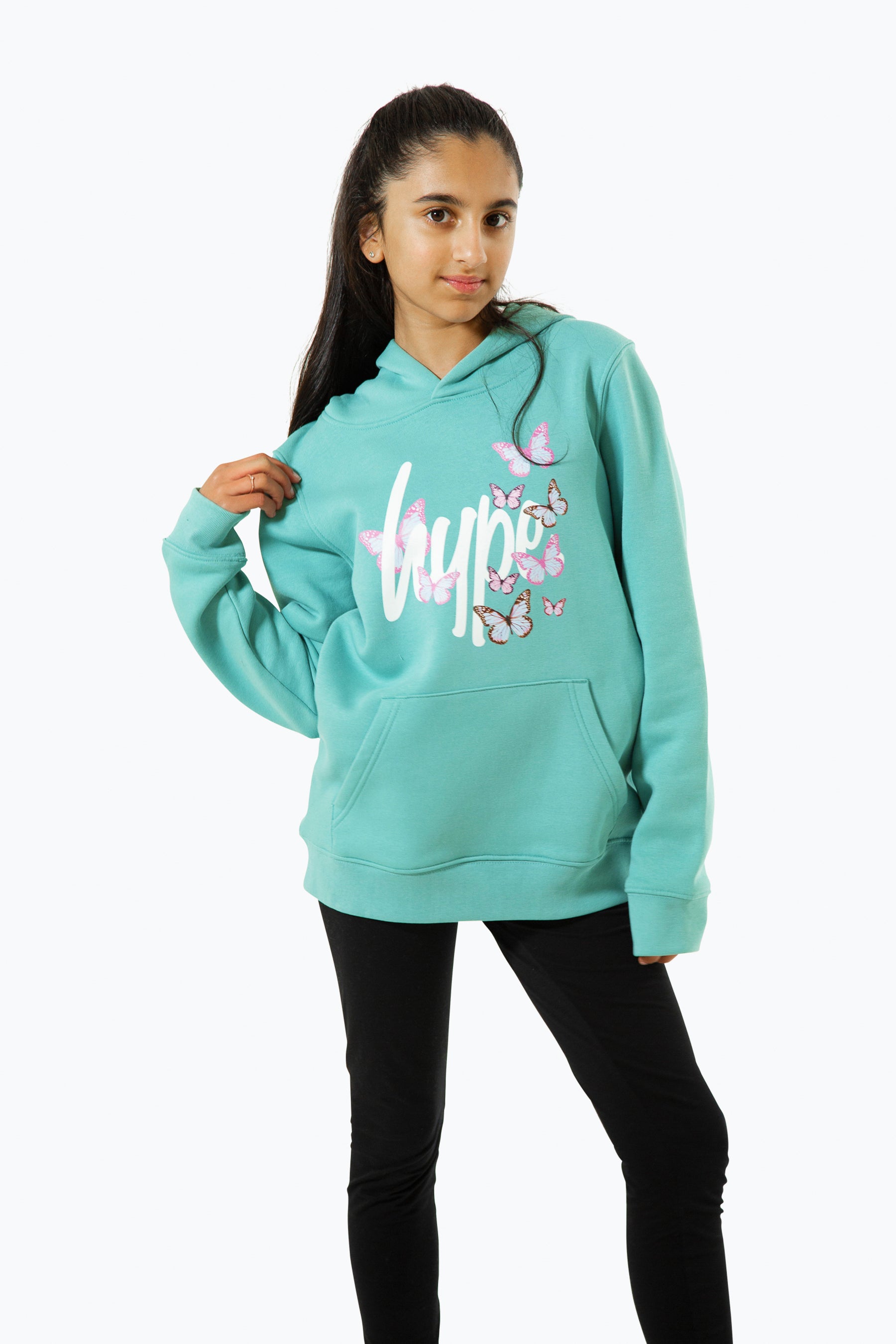 hype girls teal butterfly script hoodie