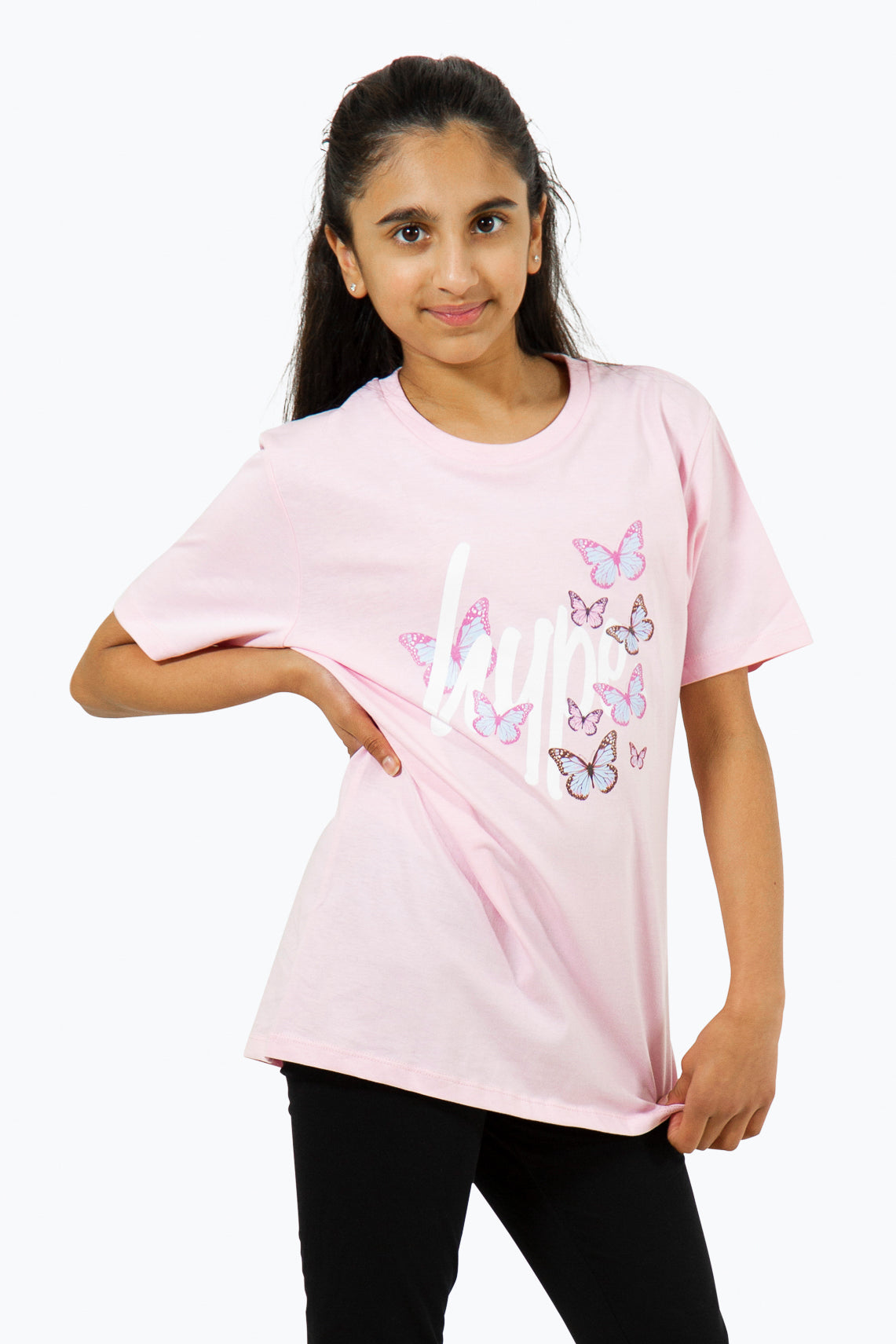 hype kids pink butterfly script t-shirt