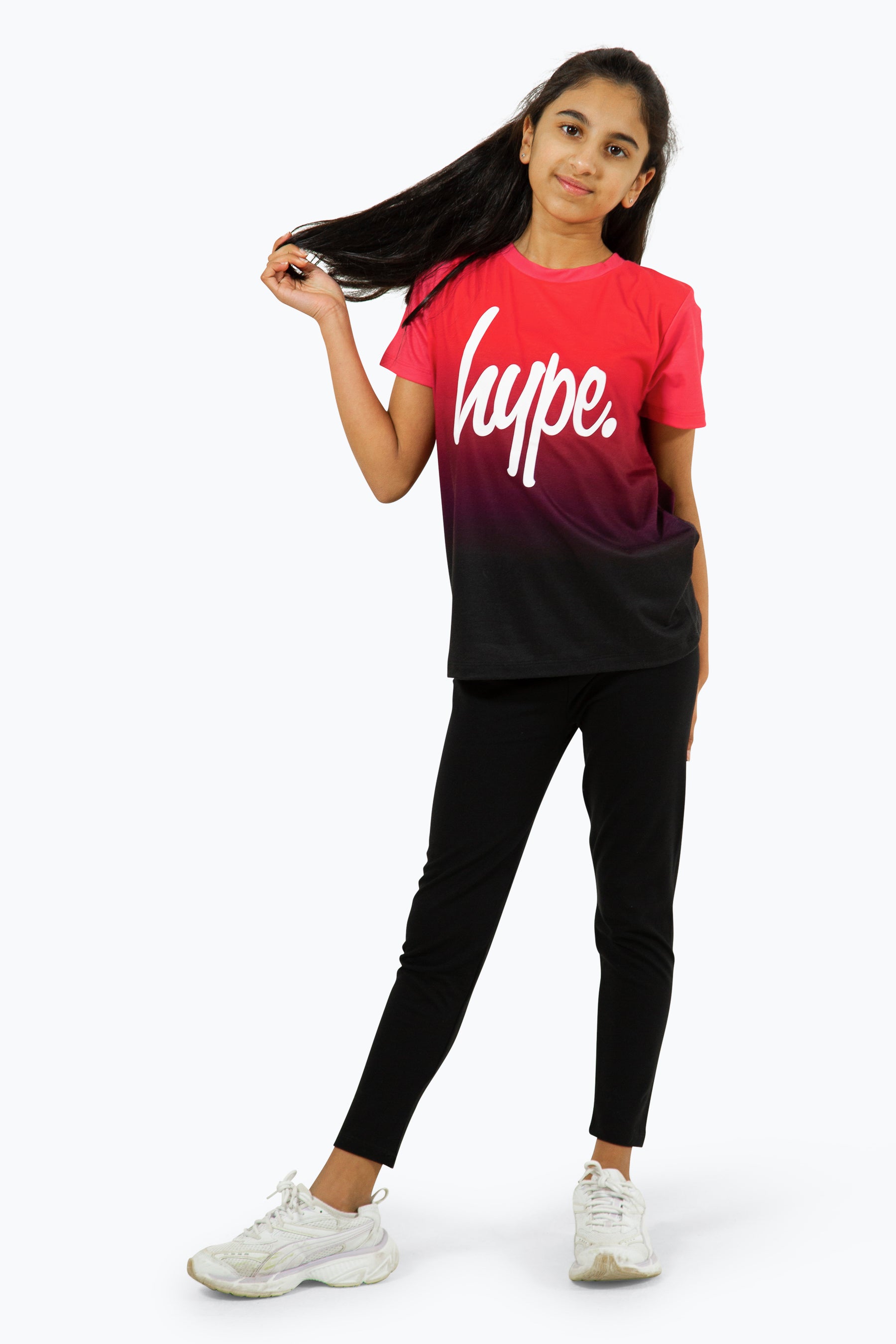 hype girls pink black fade script t-shirt and leggings set