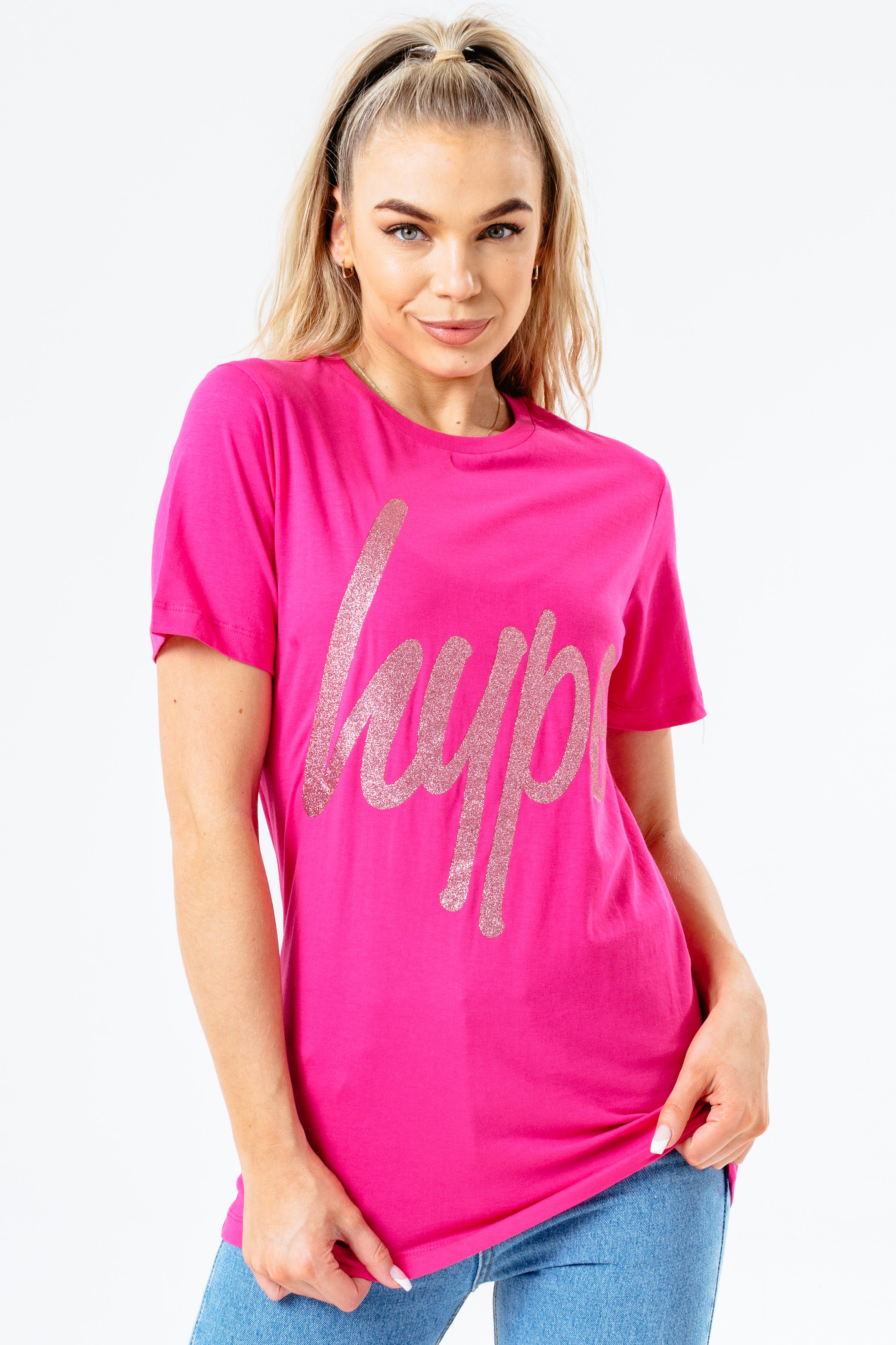 HYPE PINK GLITTER SCRIPT WOMEN'S T-SHIRT