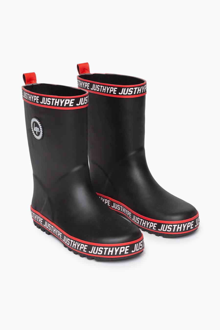 hype kids unisex black tape wellies