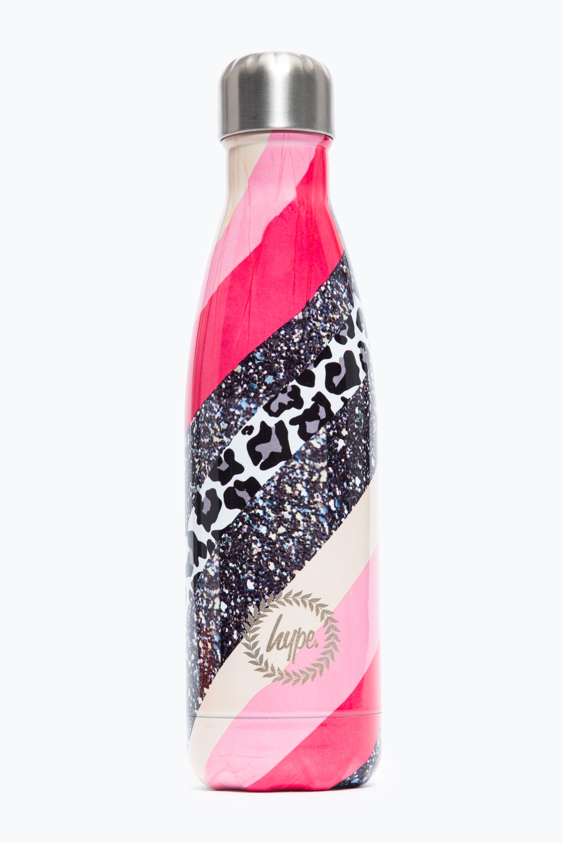 hype glitter leopard wave metal water bottle - 500ml