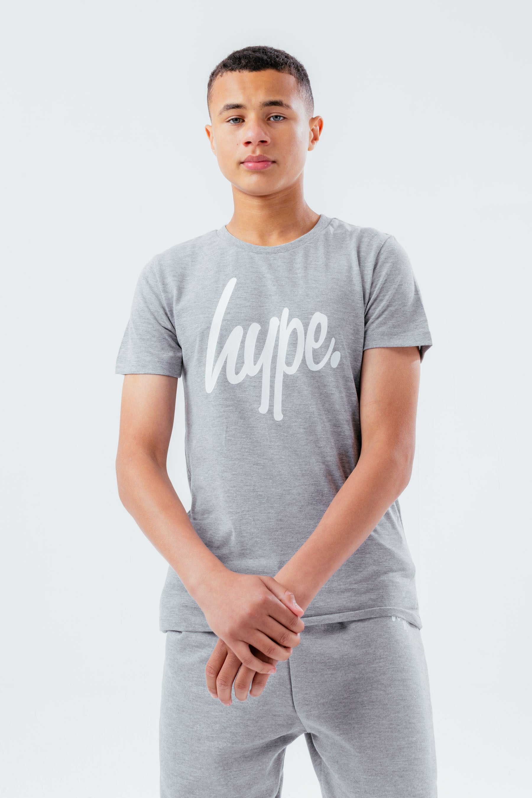 hype unisex kids grey marl script t-shirt