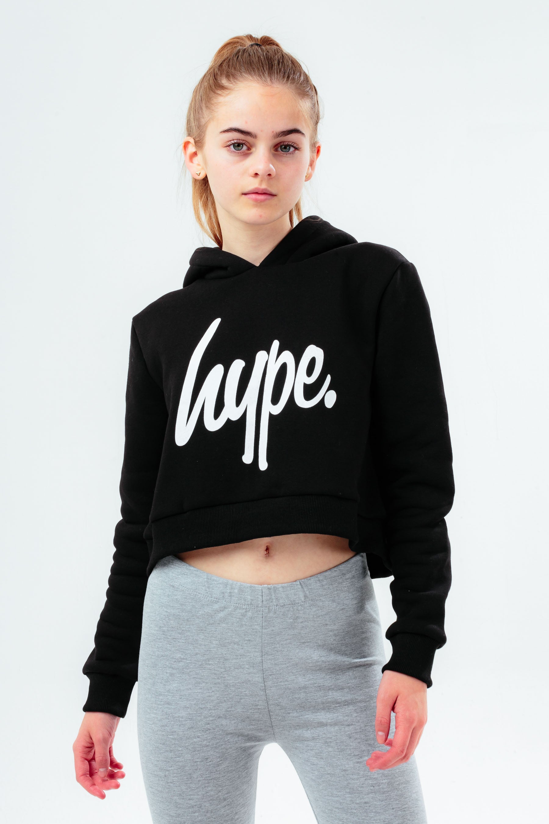 hype girls black script crop hoodie