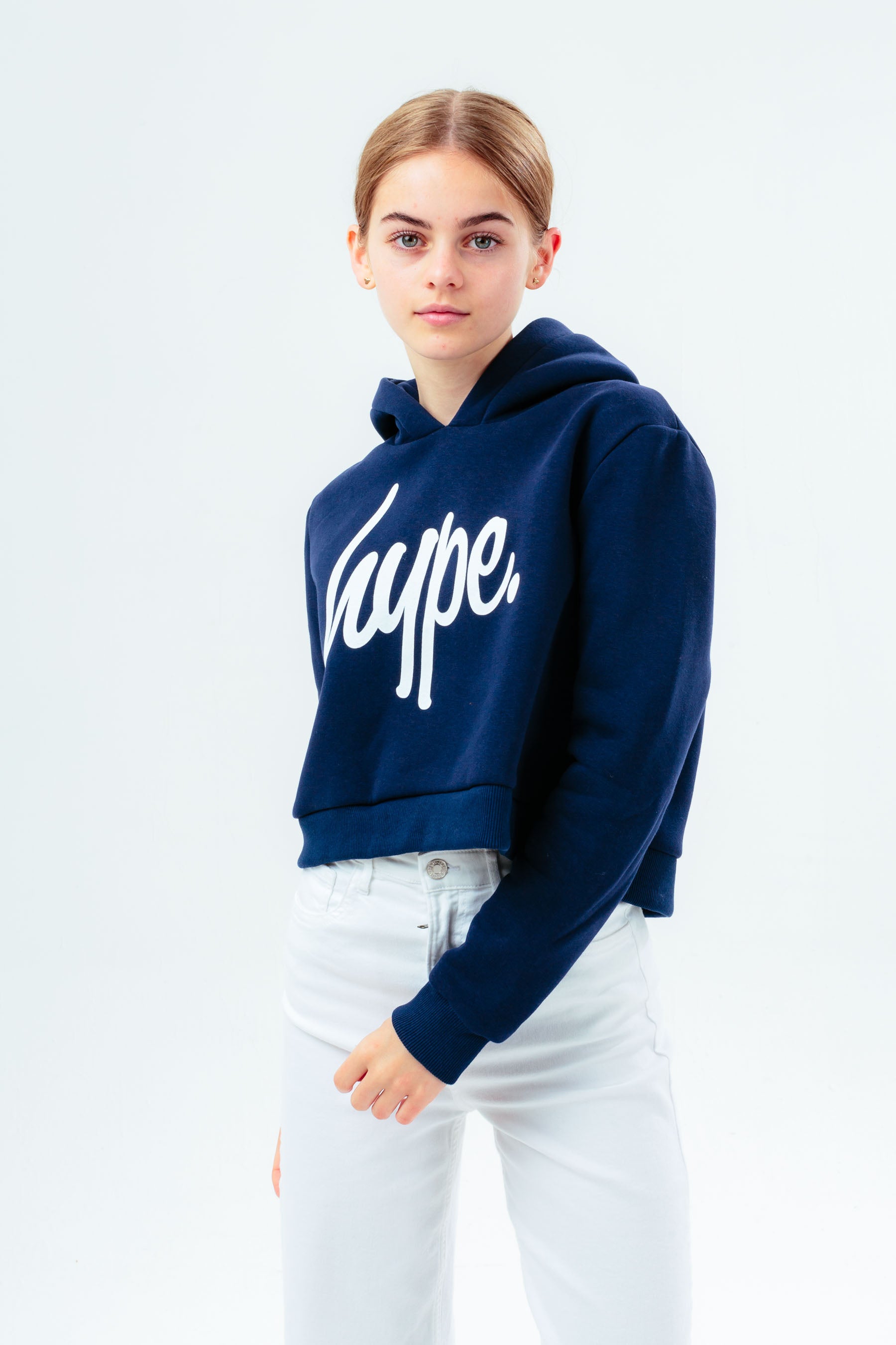 hype girls navy script crop hoodie