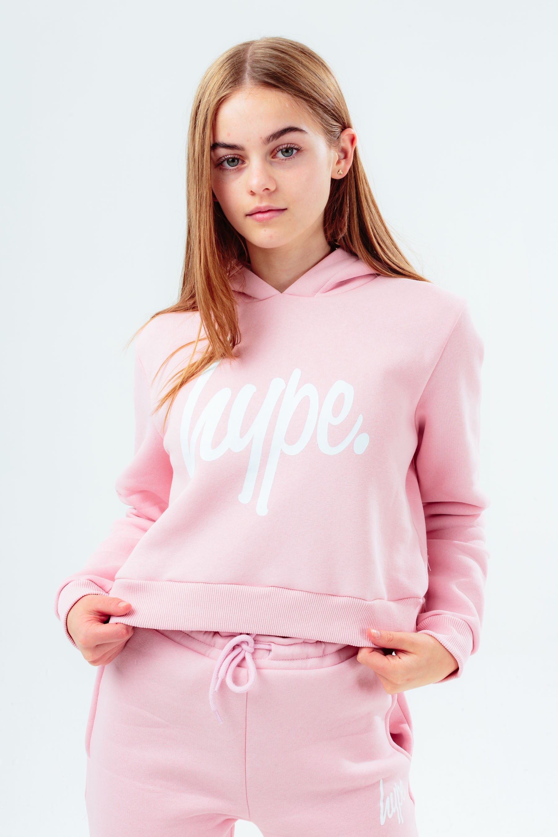 hype girls pink script crop hoodie