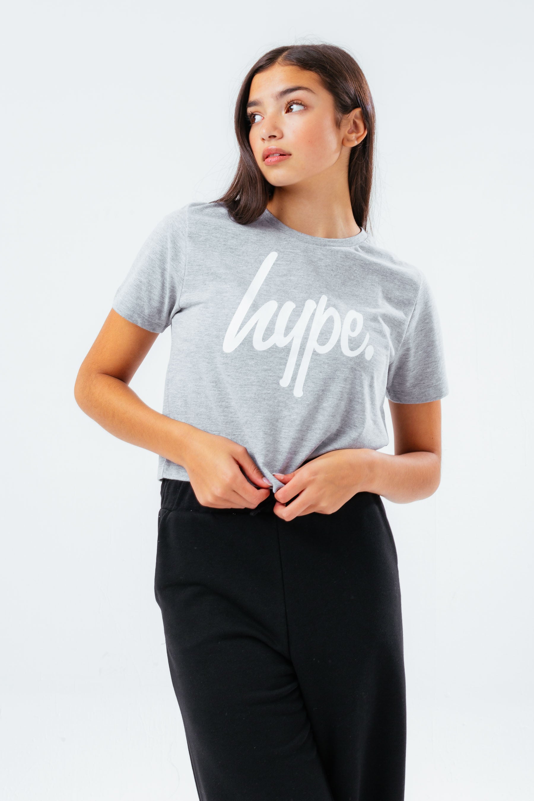 hype girls grey marl script crop t-shirt