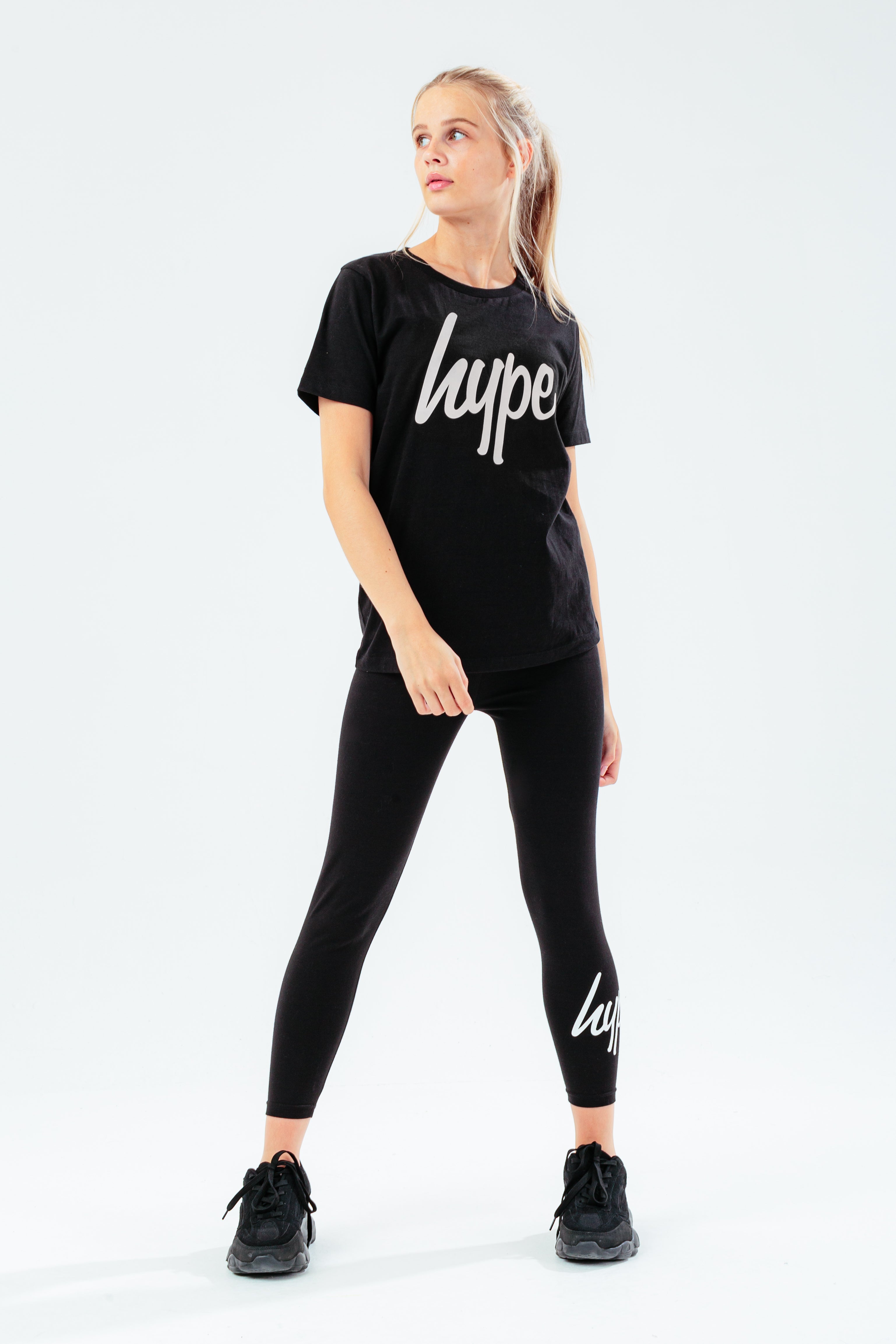 hype girls black script t-shirt & leggings set