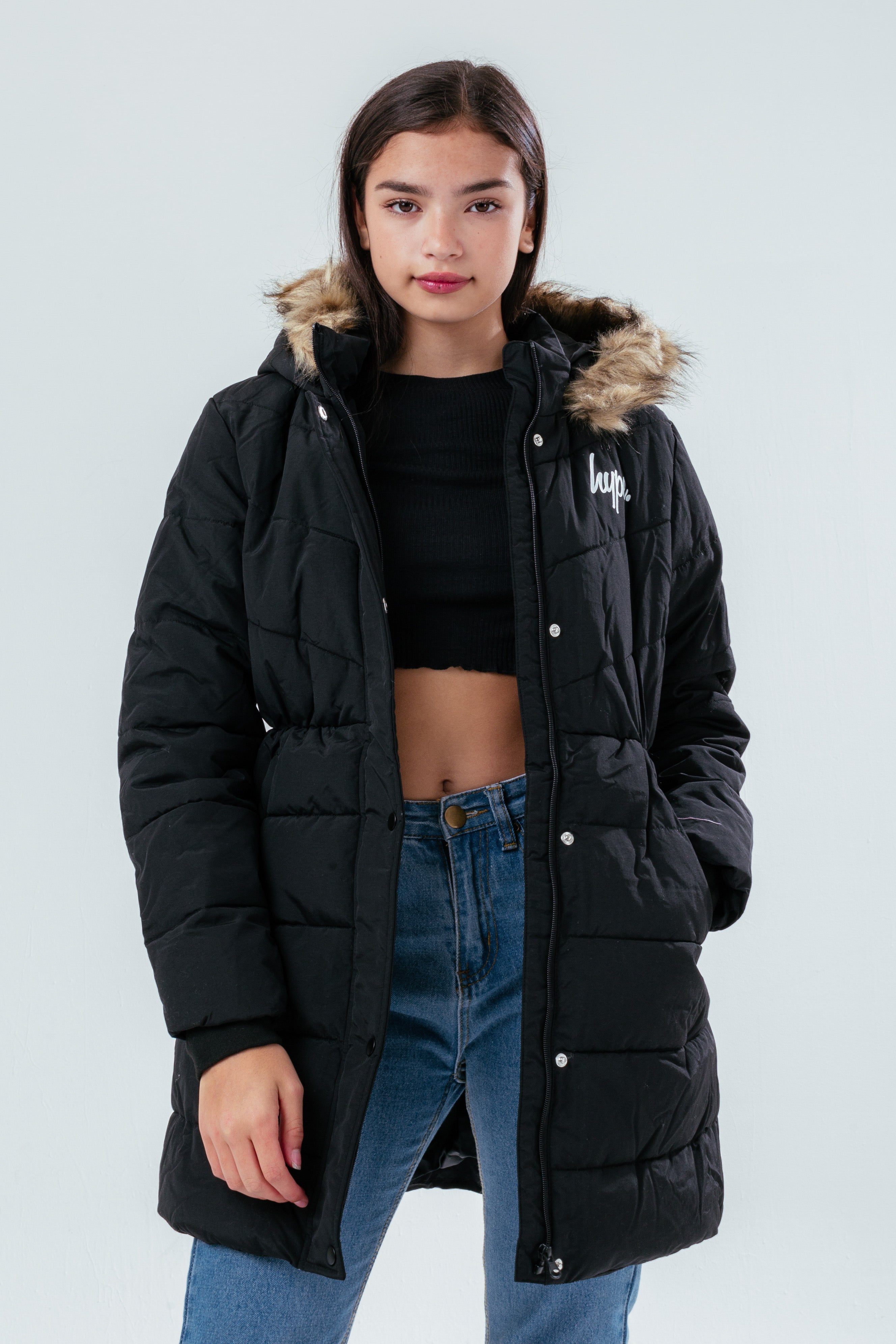 hype girls black fitted parka jacket