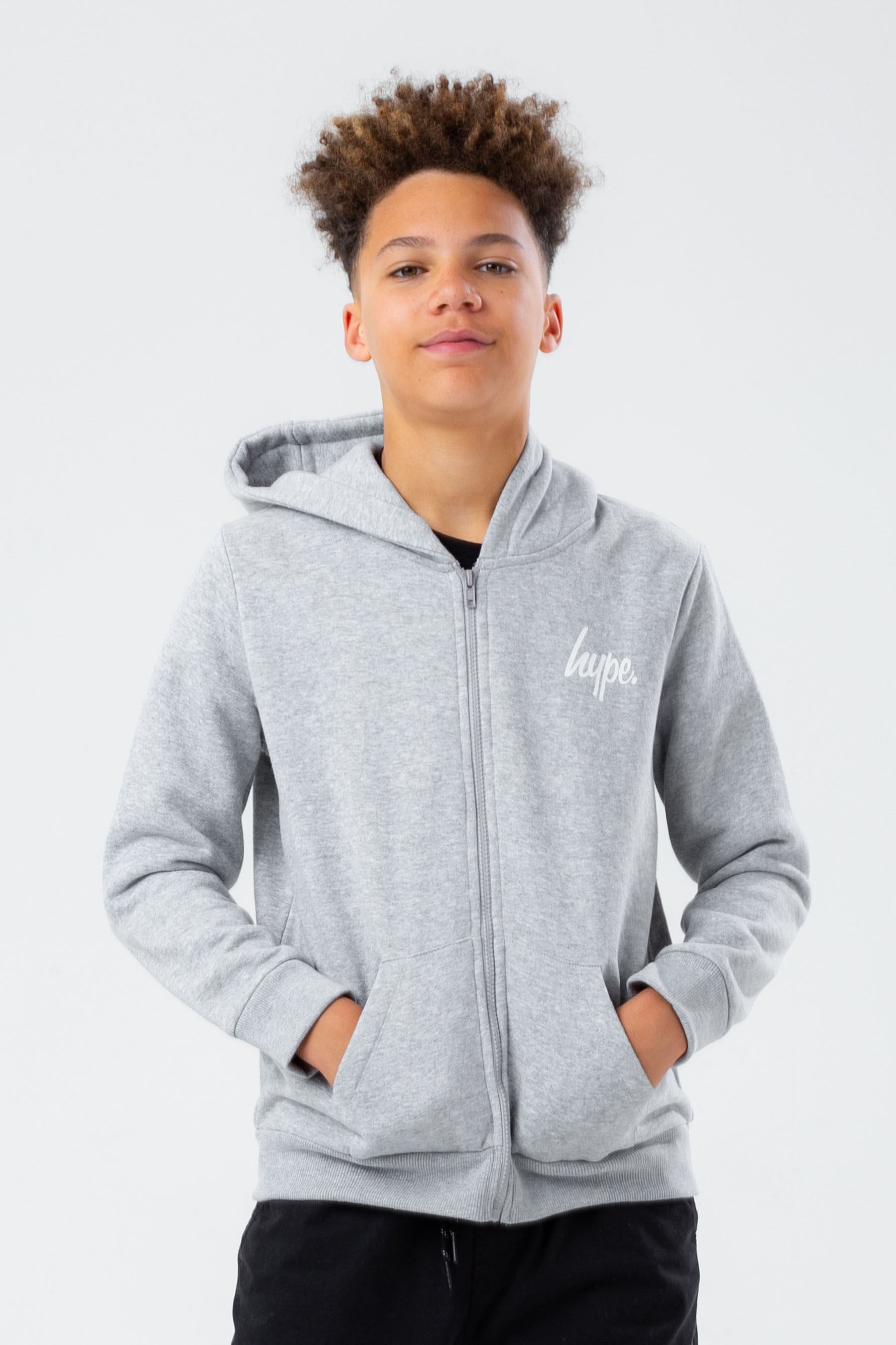 hype unisex kids grey marl script zip hoodie