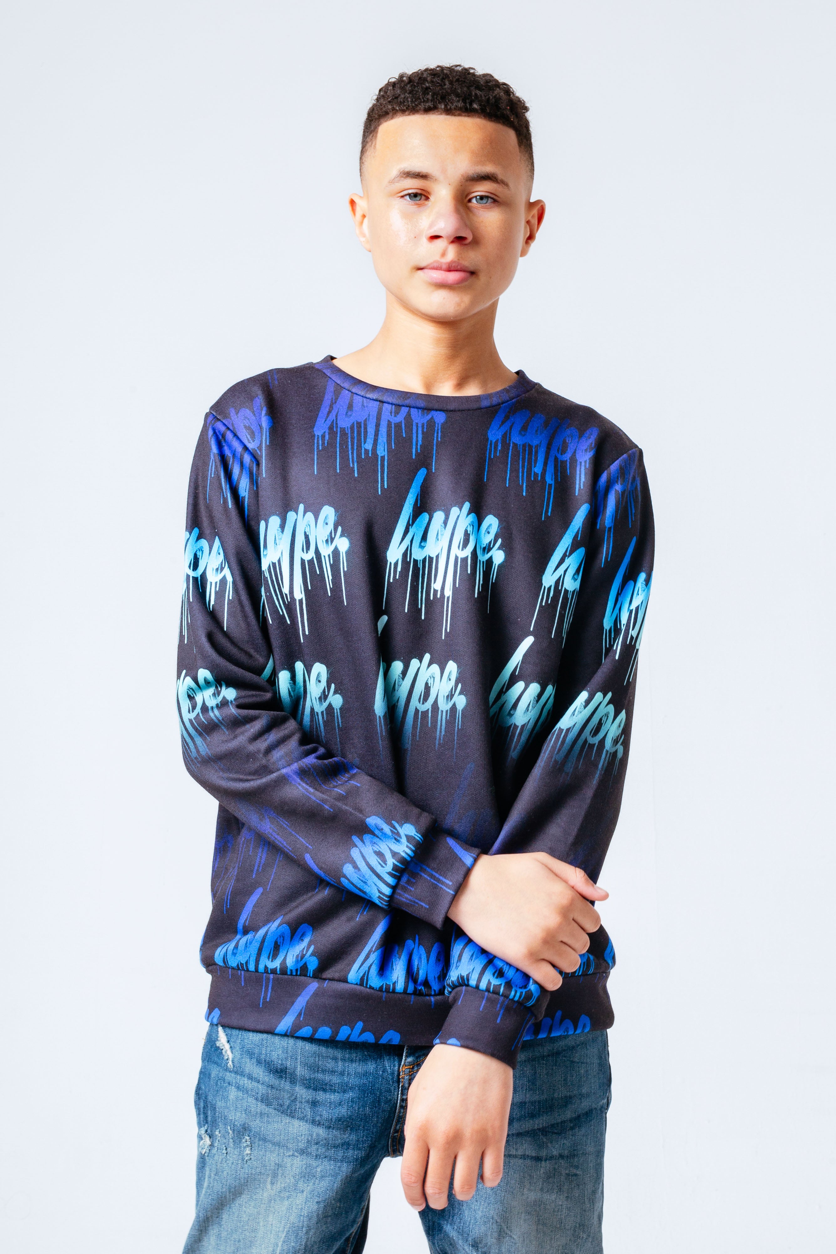 hype blue drips repeat logo boys crewneck