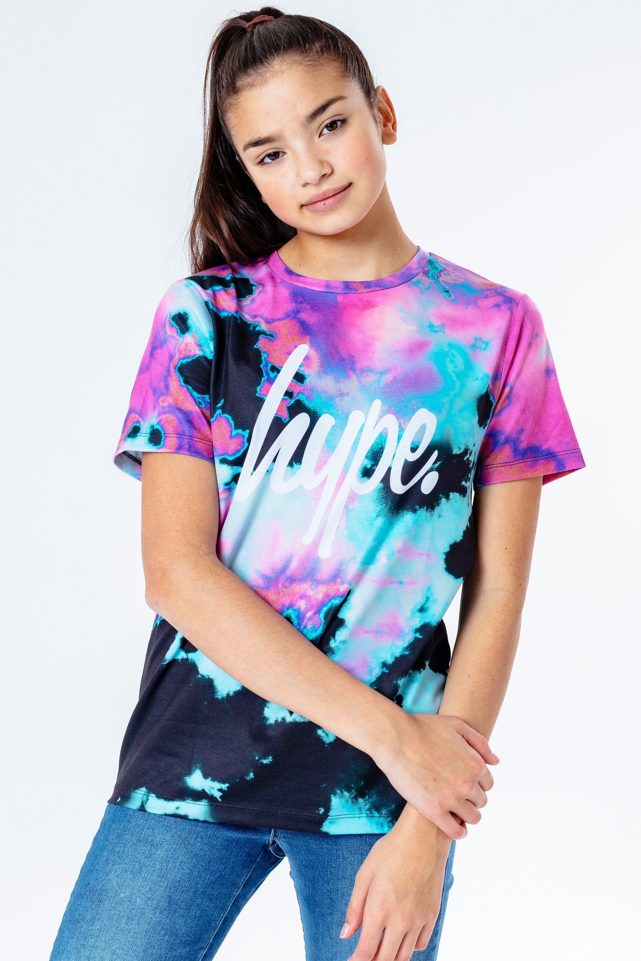 hype pink & teal tie dye girls t-shirt