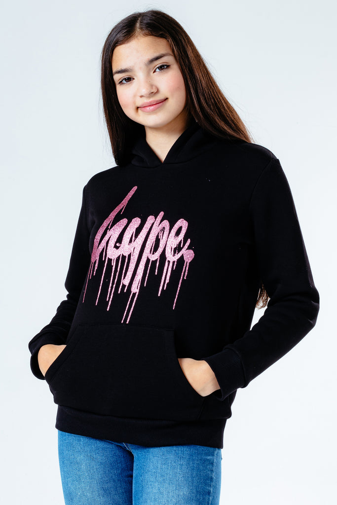 HYPE PINK GLITTER DRIP KIDS PULLOVER HOODIE | Hype.