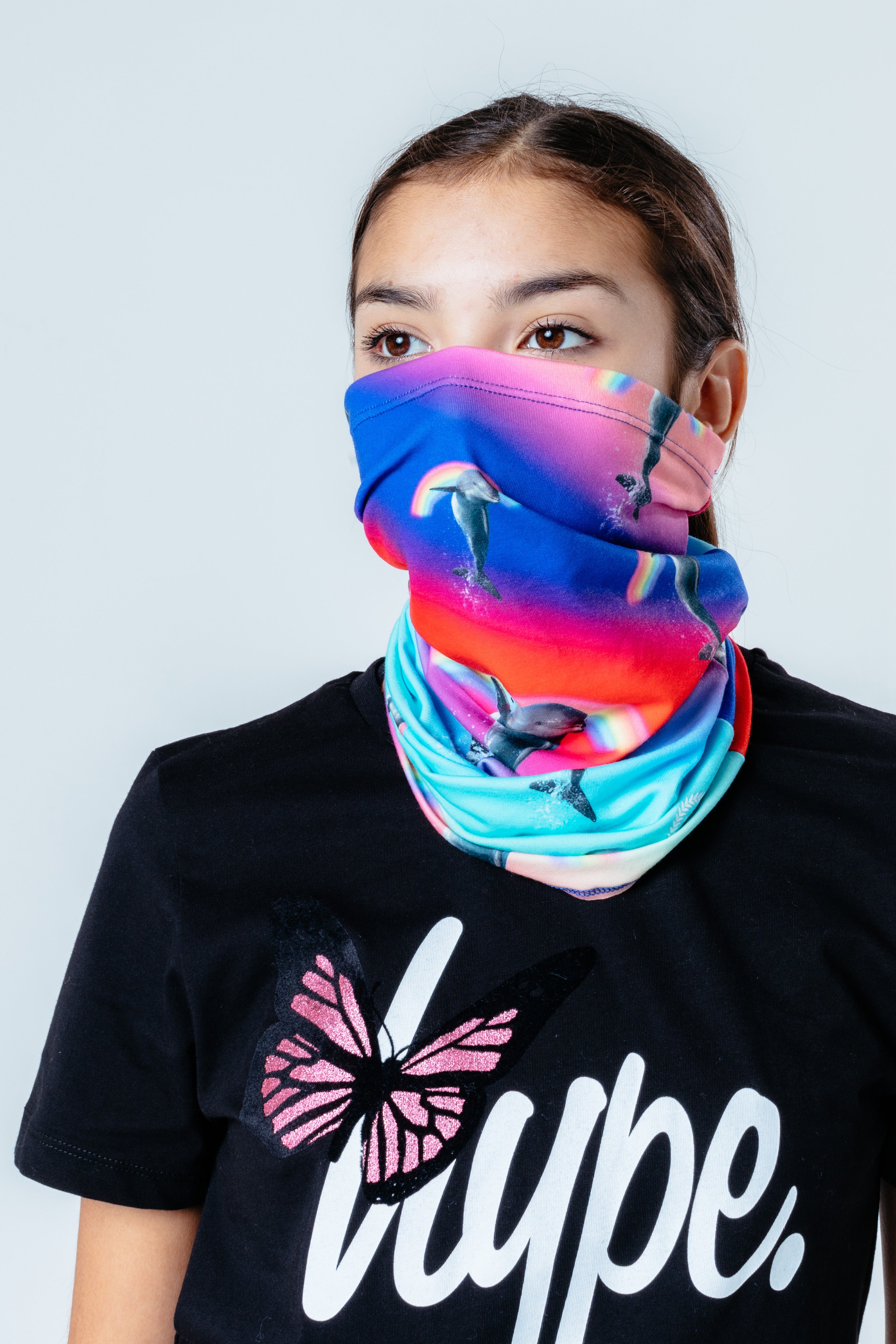 hype rainbow dolphin snood headwear