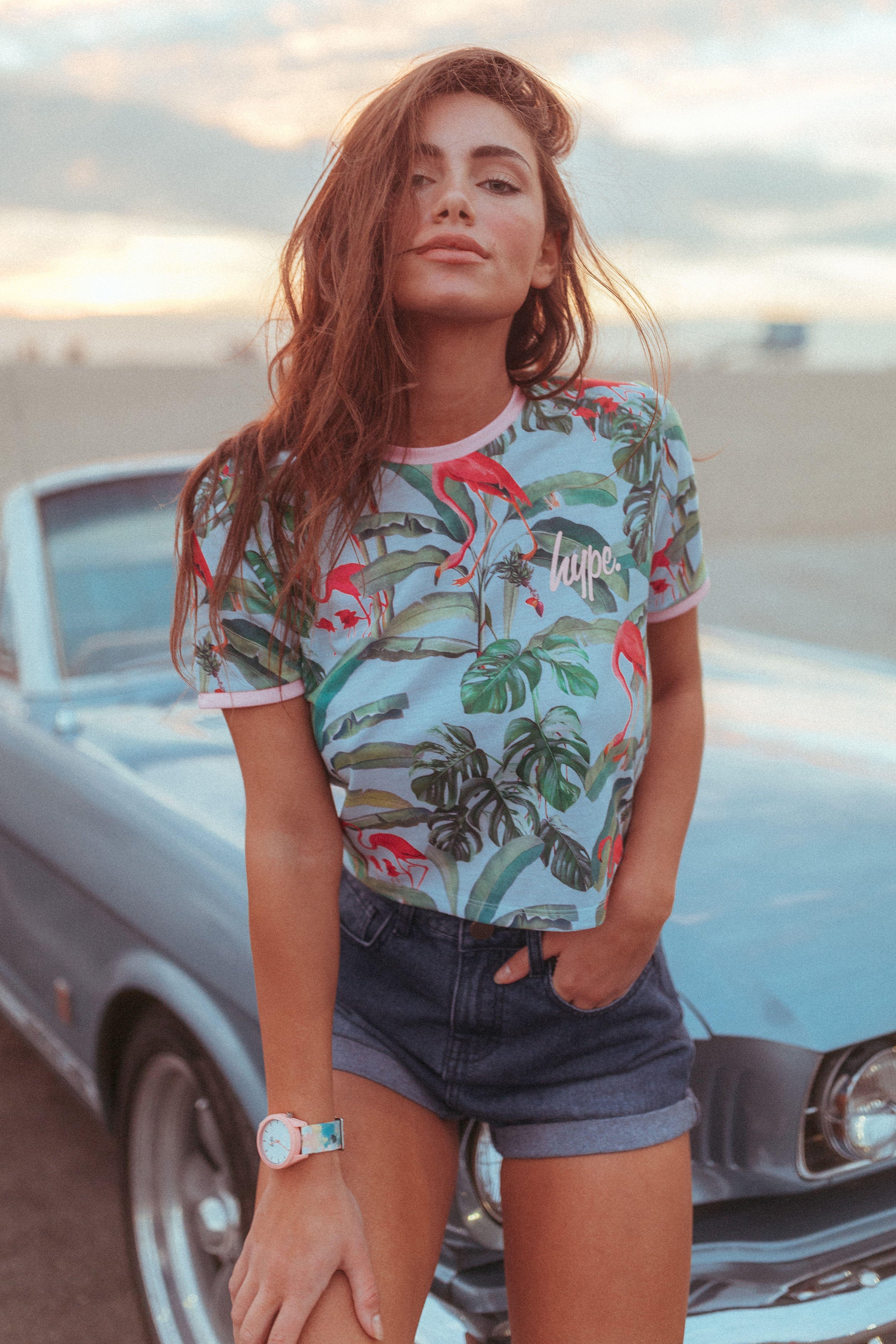 hype flamingo paradise womens crop t-shirt