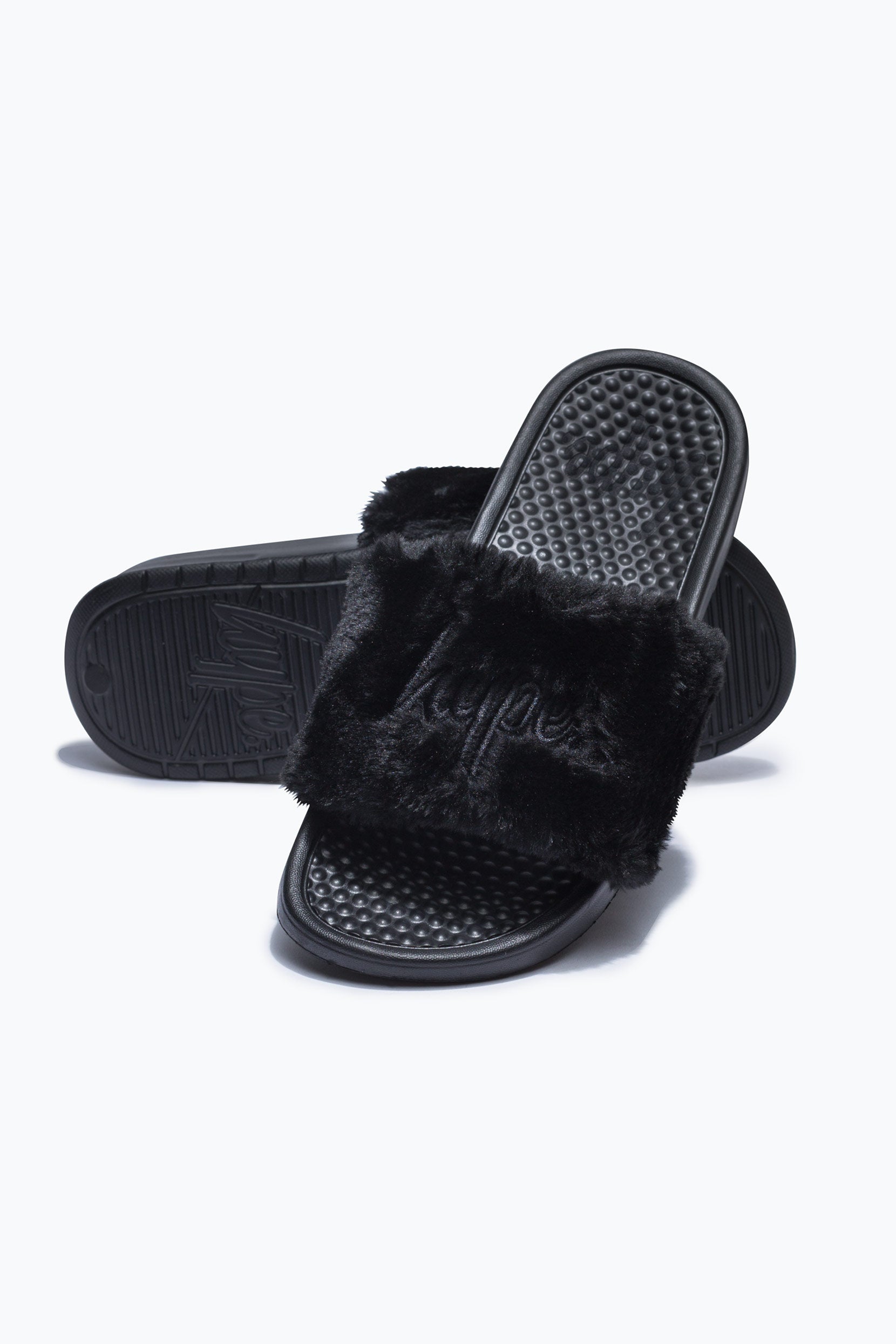 HYPE BLACK FLUFFY SCRIPT SLIDERS 