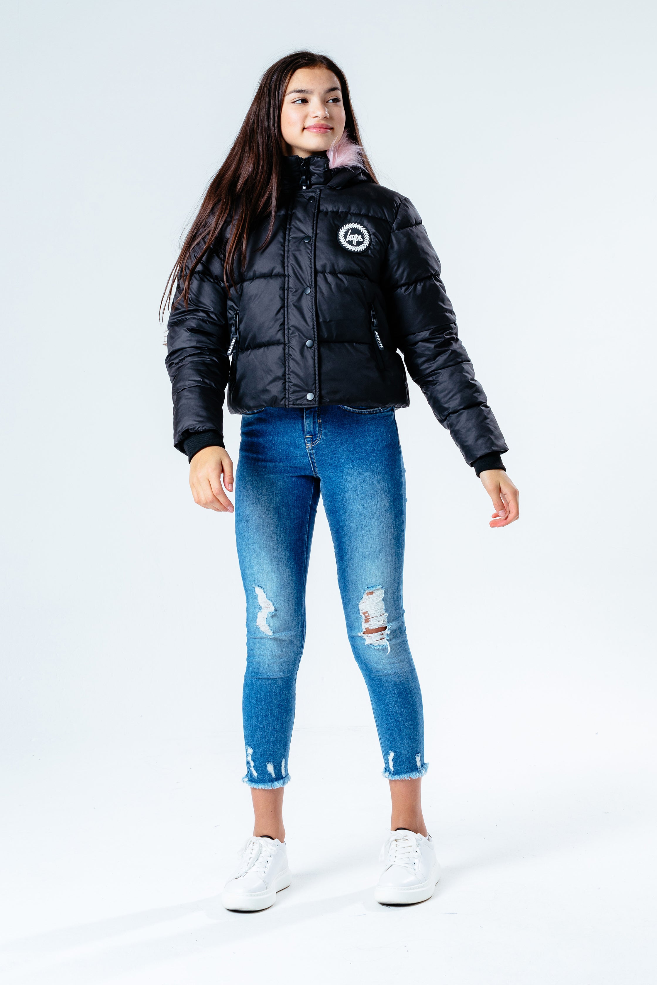 HYPE NAVY PADDED LONGLINE GIRLS JACKET