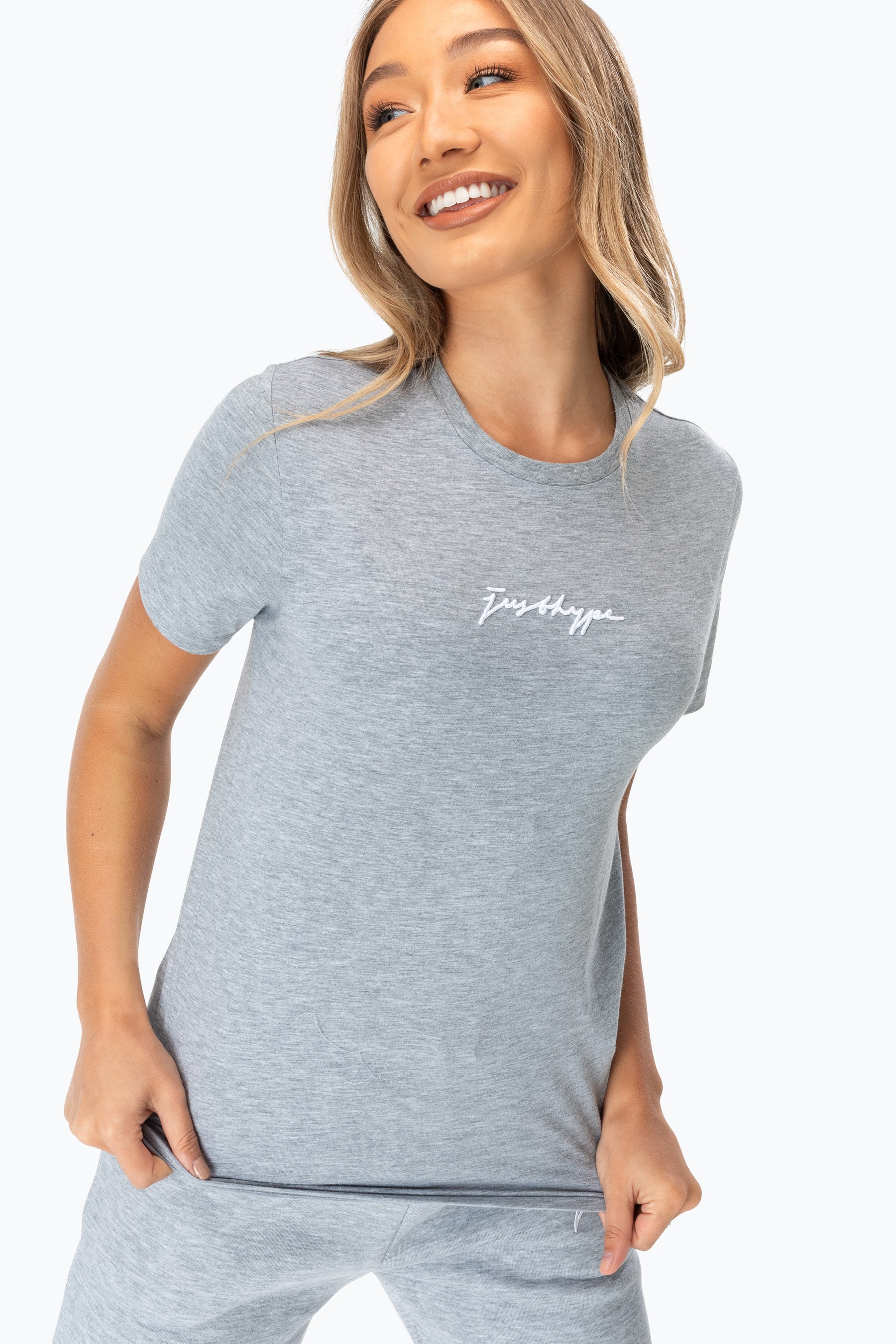 HYPE GREY SCRIBBLE LOGO WOMEN'S T-SHIRT