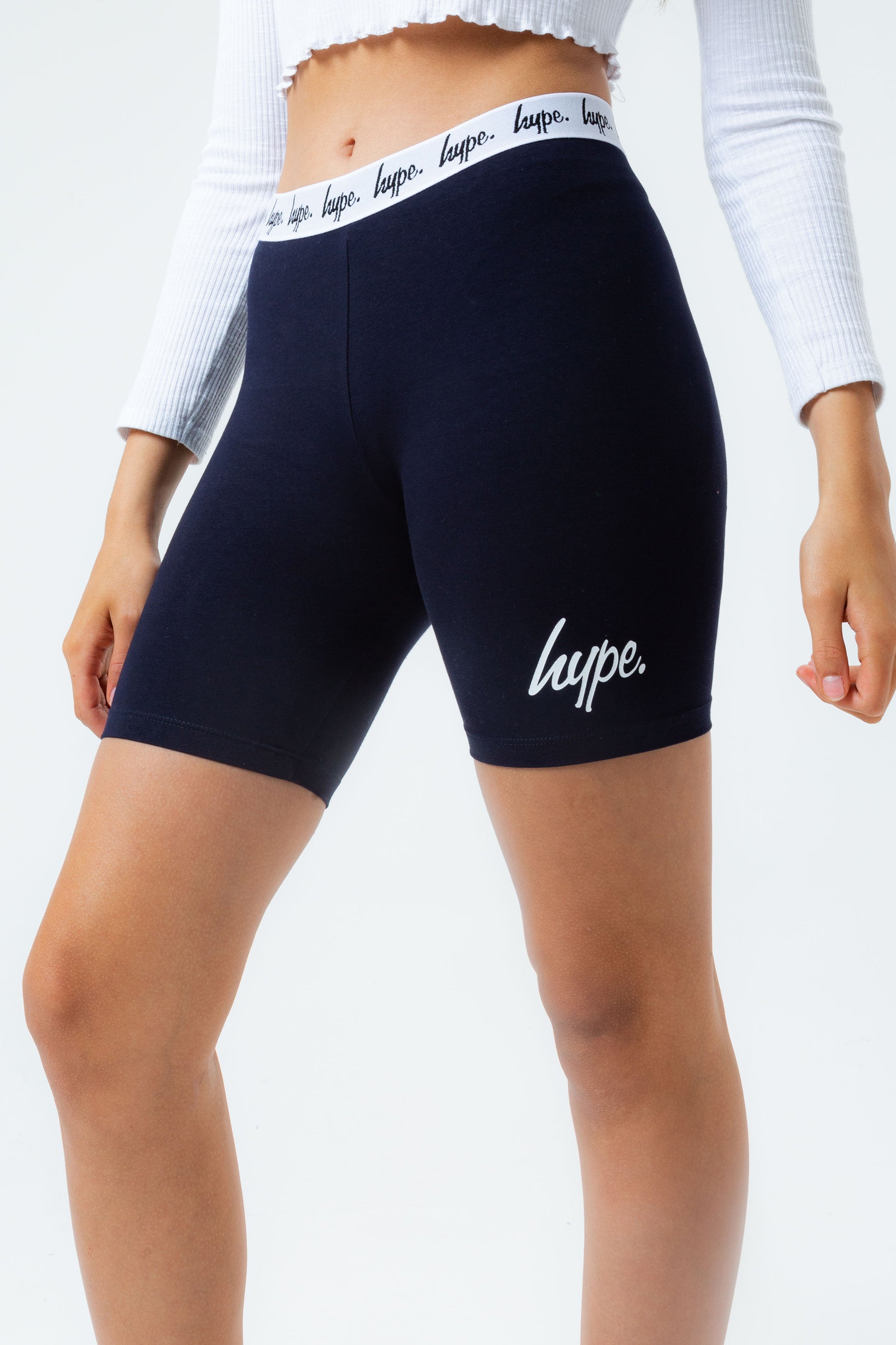 hype navy script girls cycle shorts
