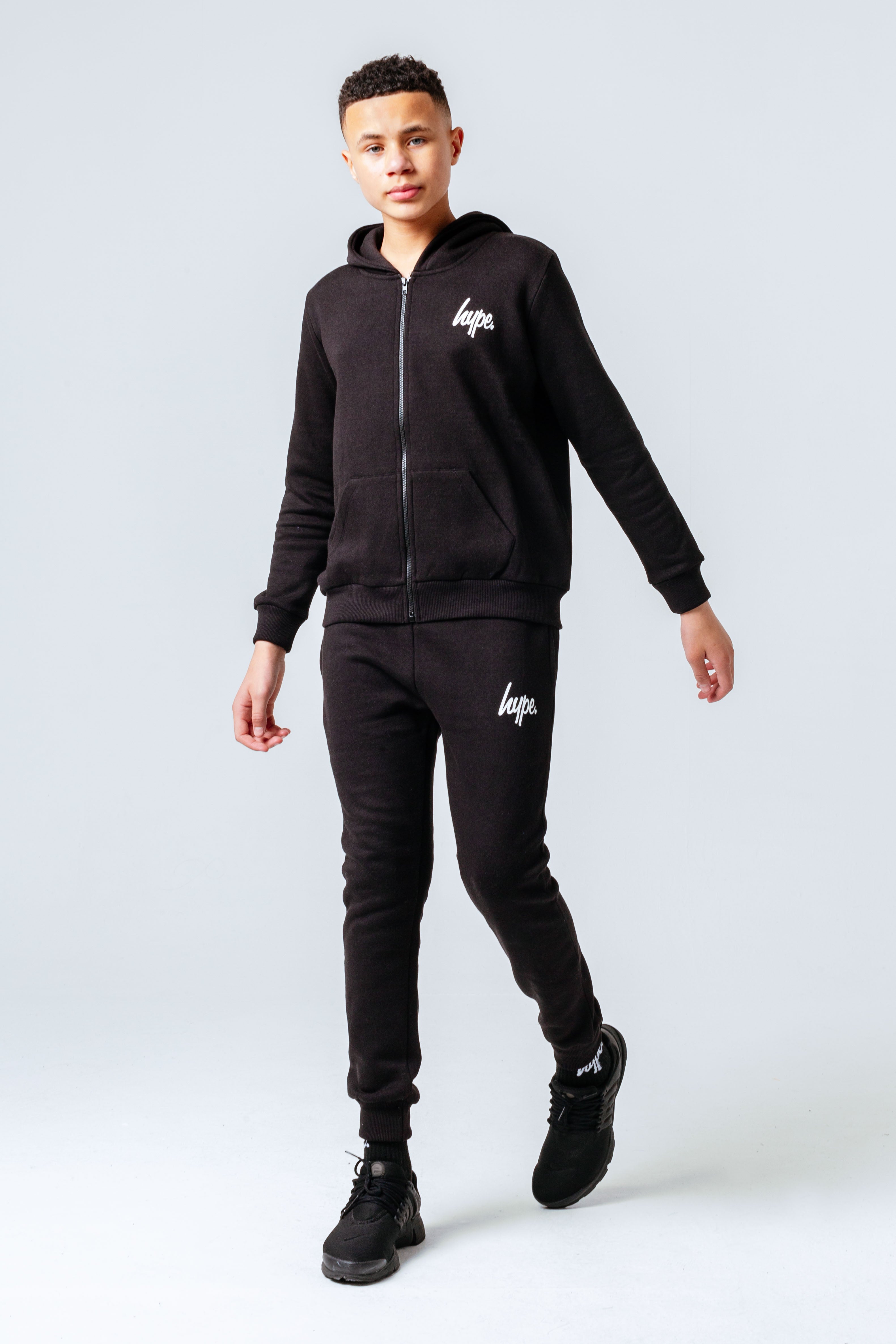 hype black zip through hoodie boys tracksuit set