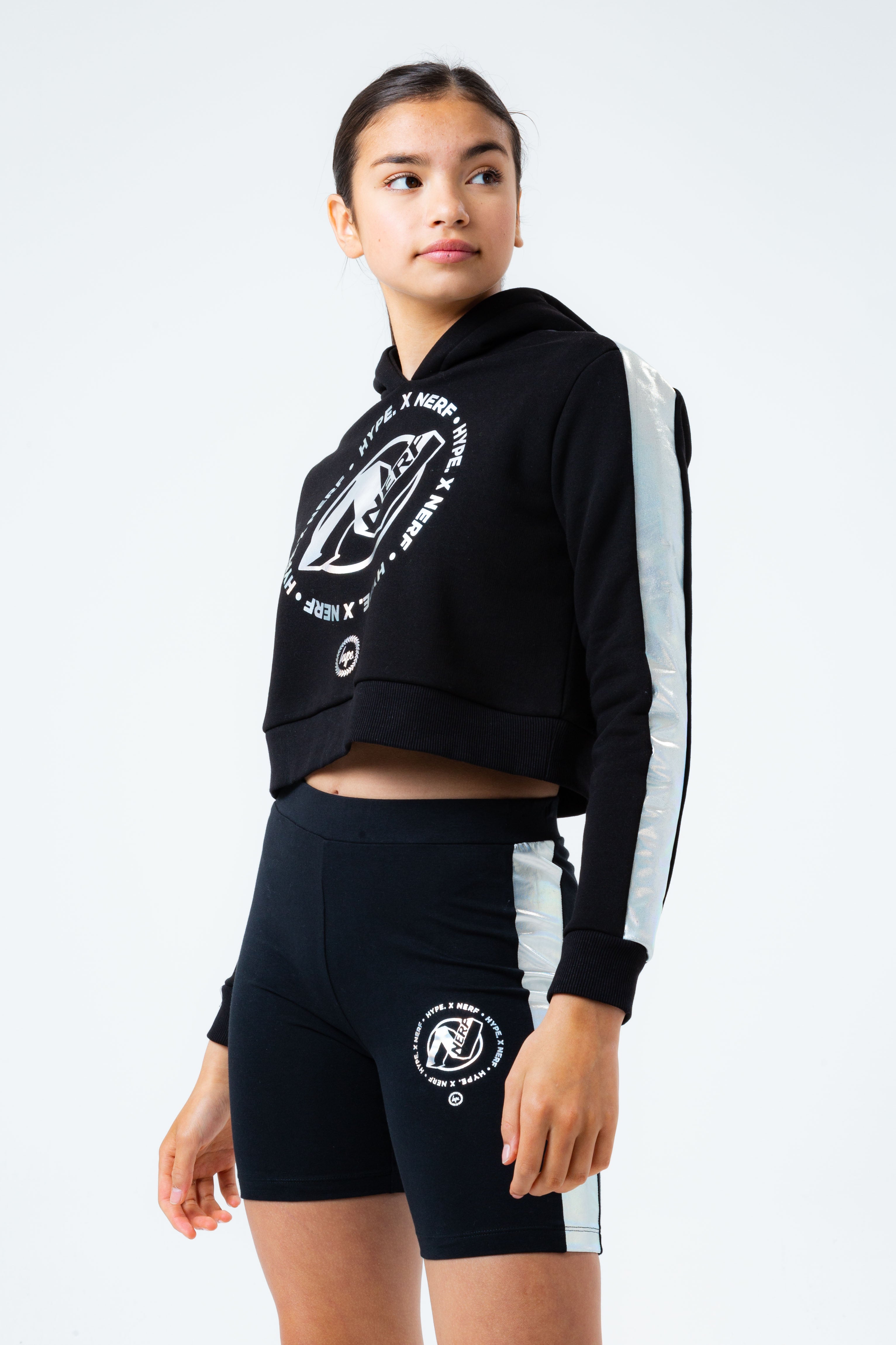 hype x nerf holo logo girls crop pullover hoodie