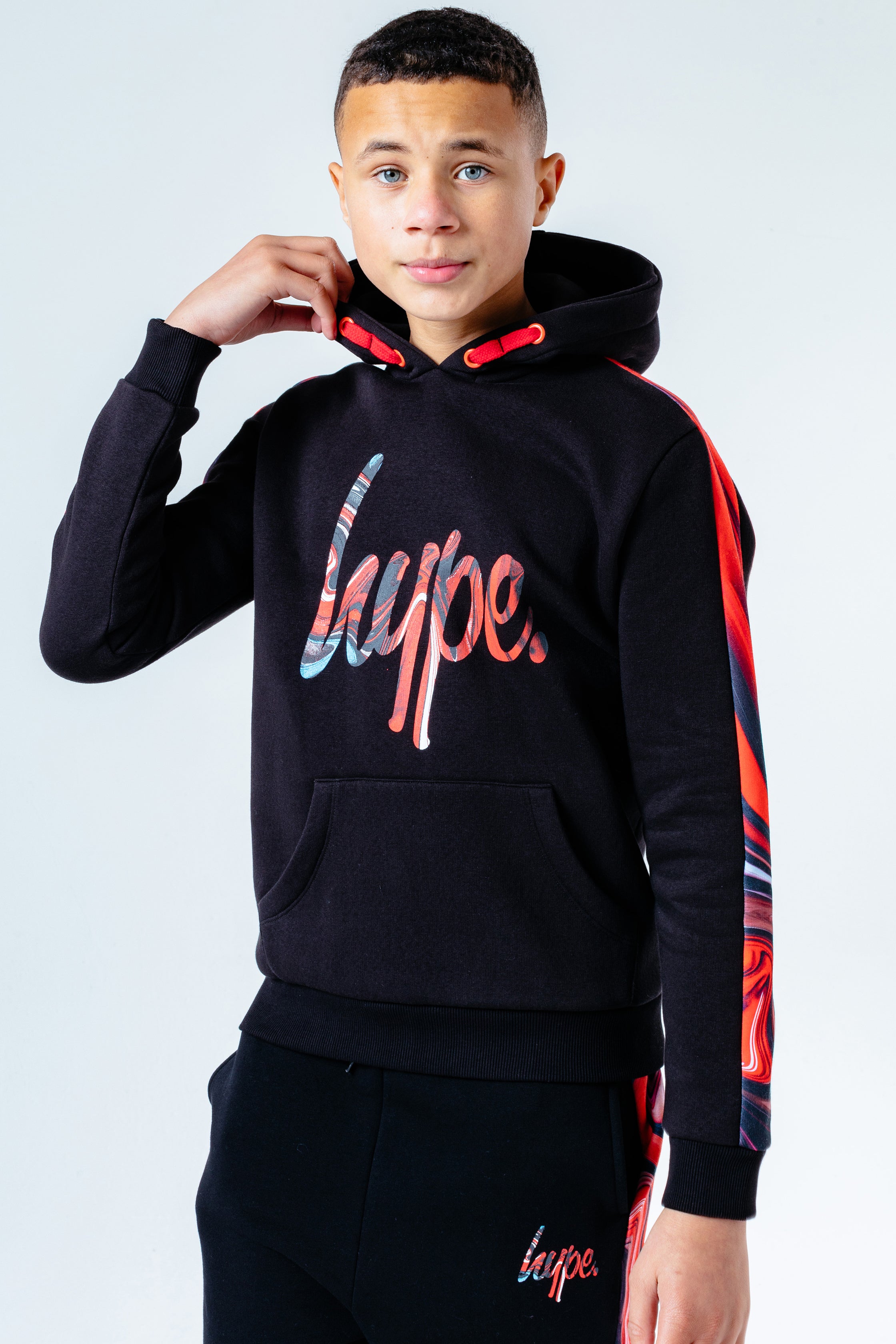 hype red marble panel boys pullover hoodie